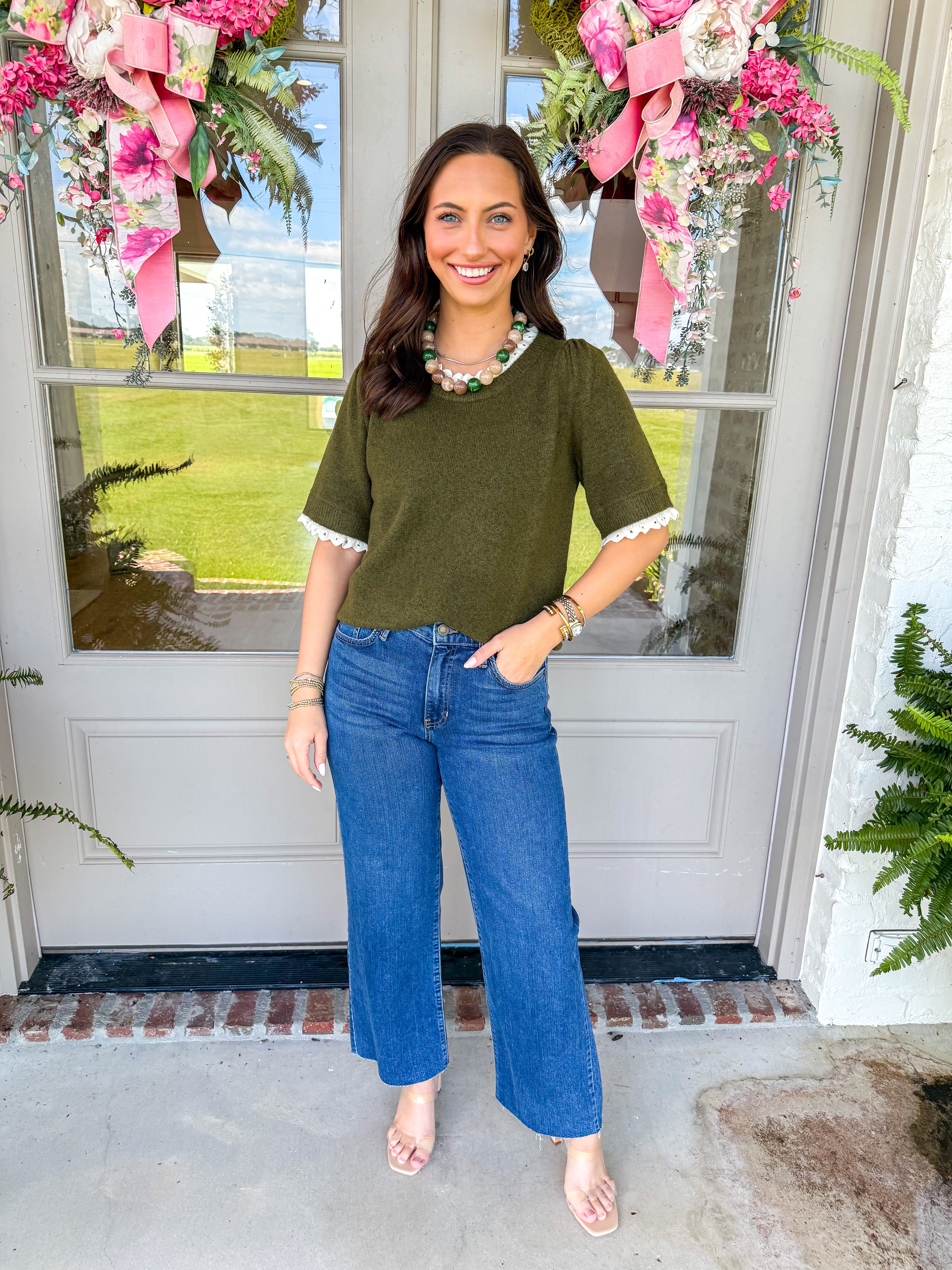 Olive & Ivory Scallop Sweater