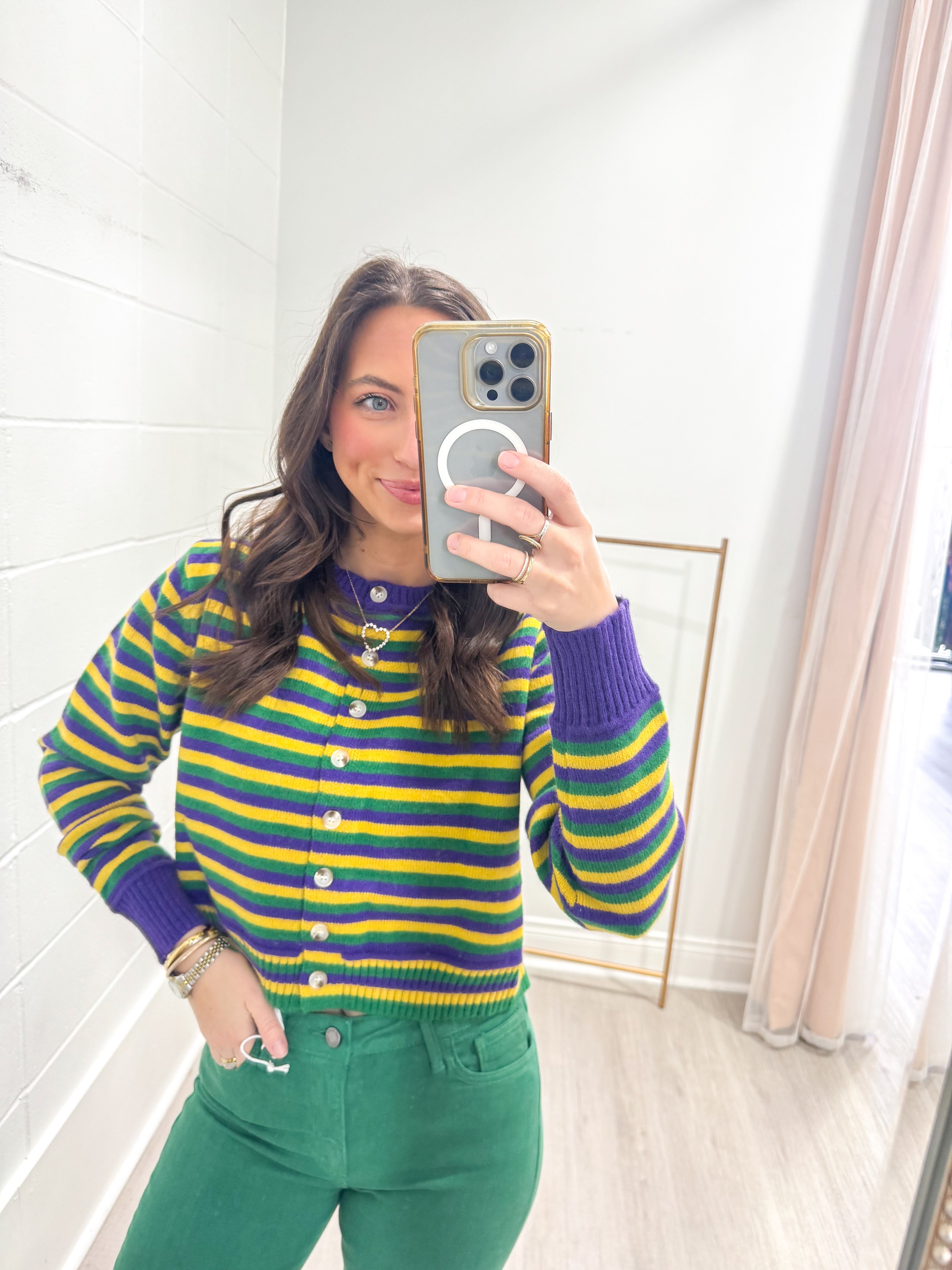 Mardi Gras Striped Cardigan