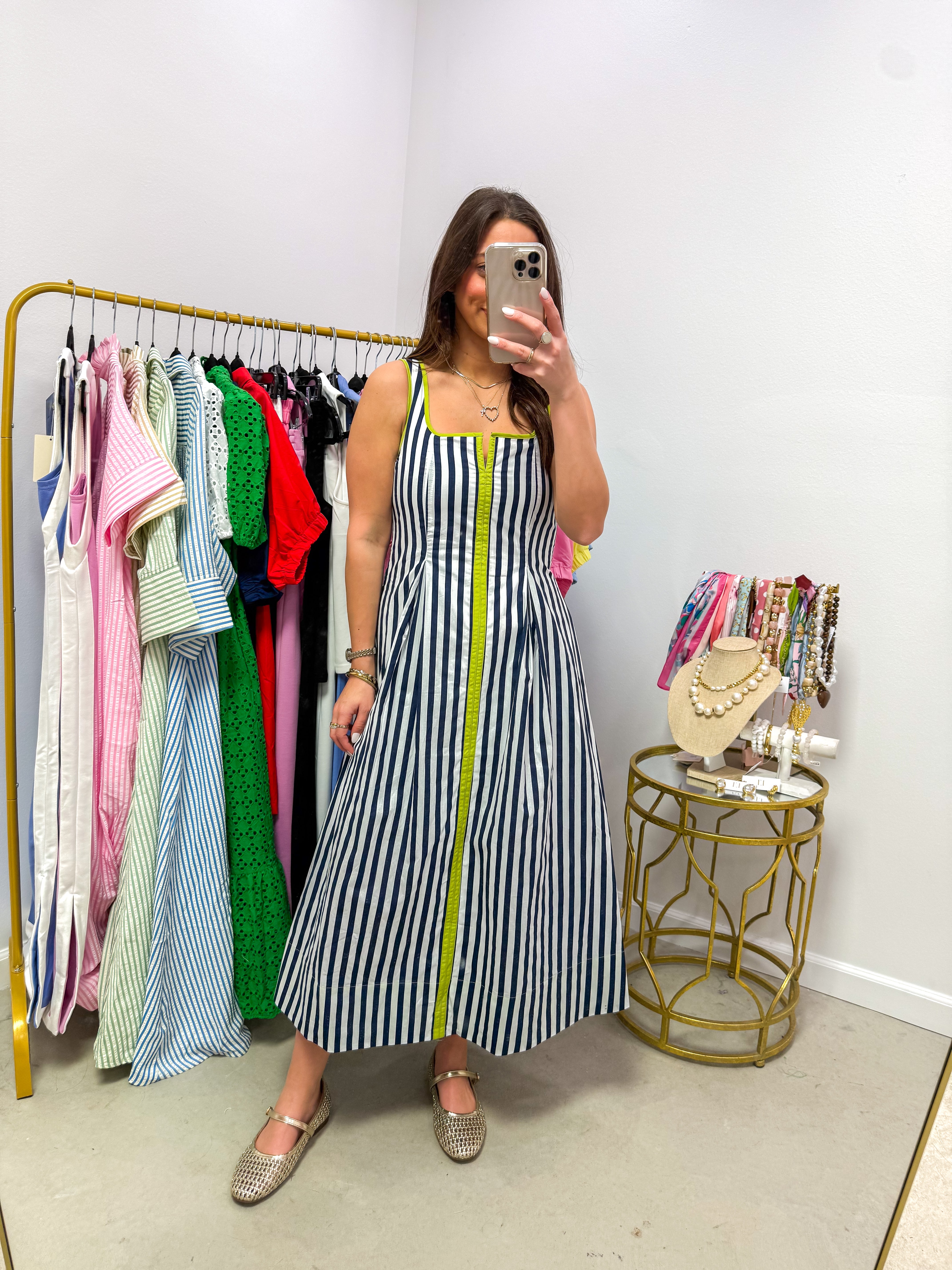 Midnight Lime Striped Midi
