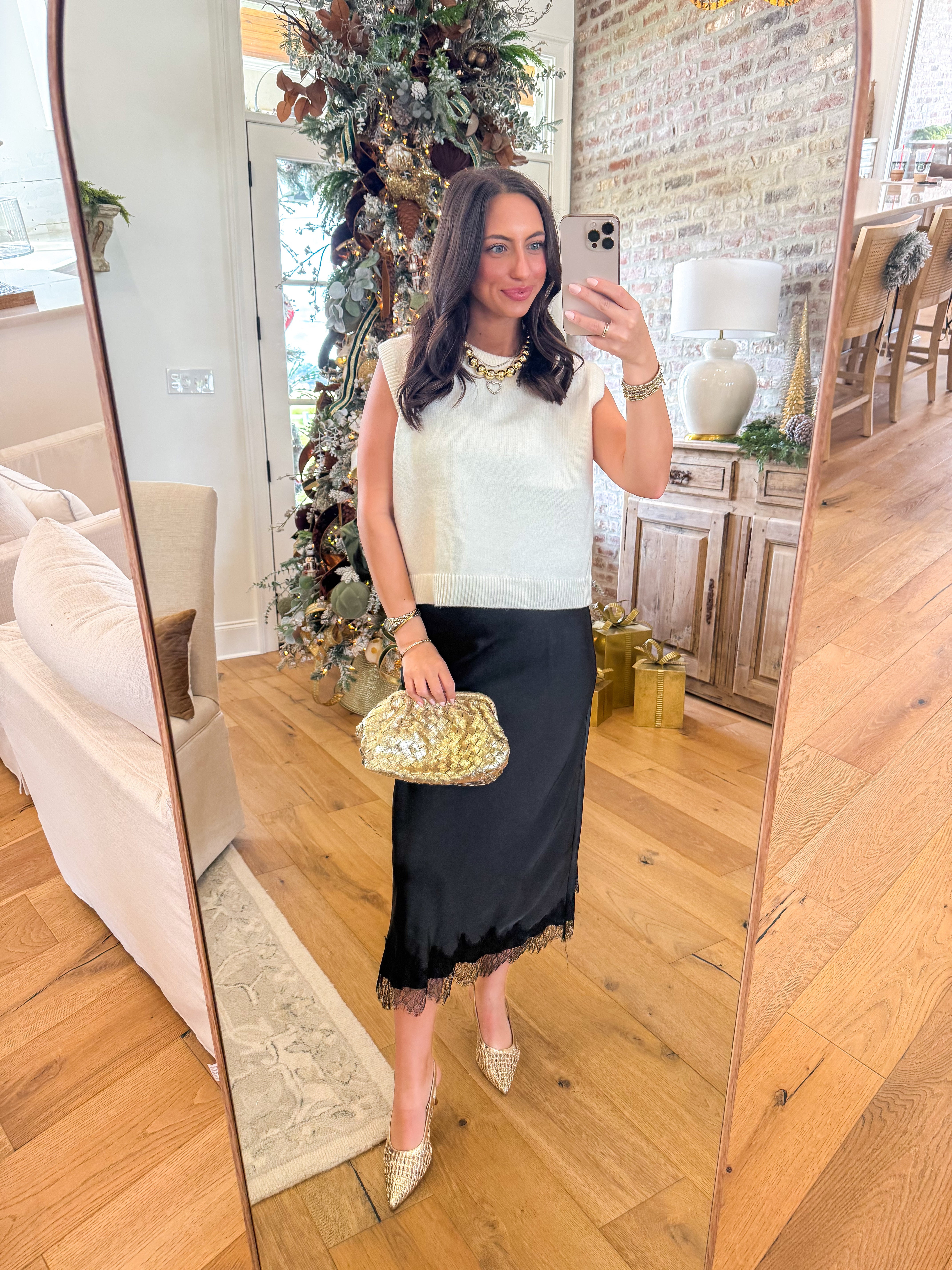 Lace & Satin Midi Skirt Black