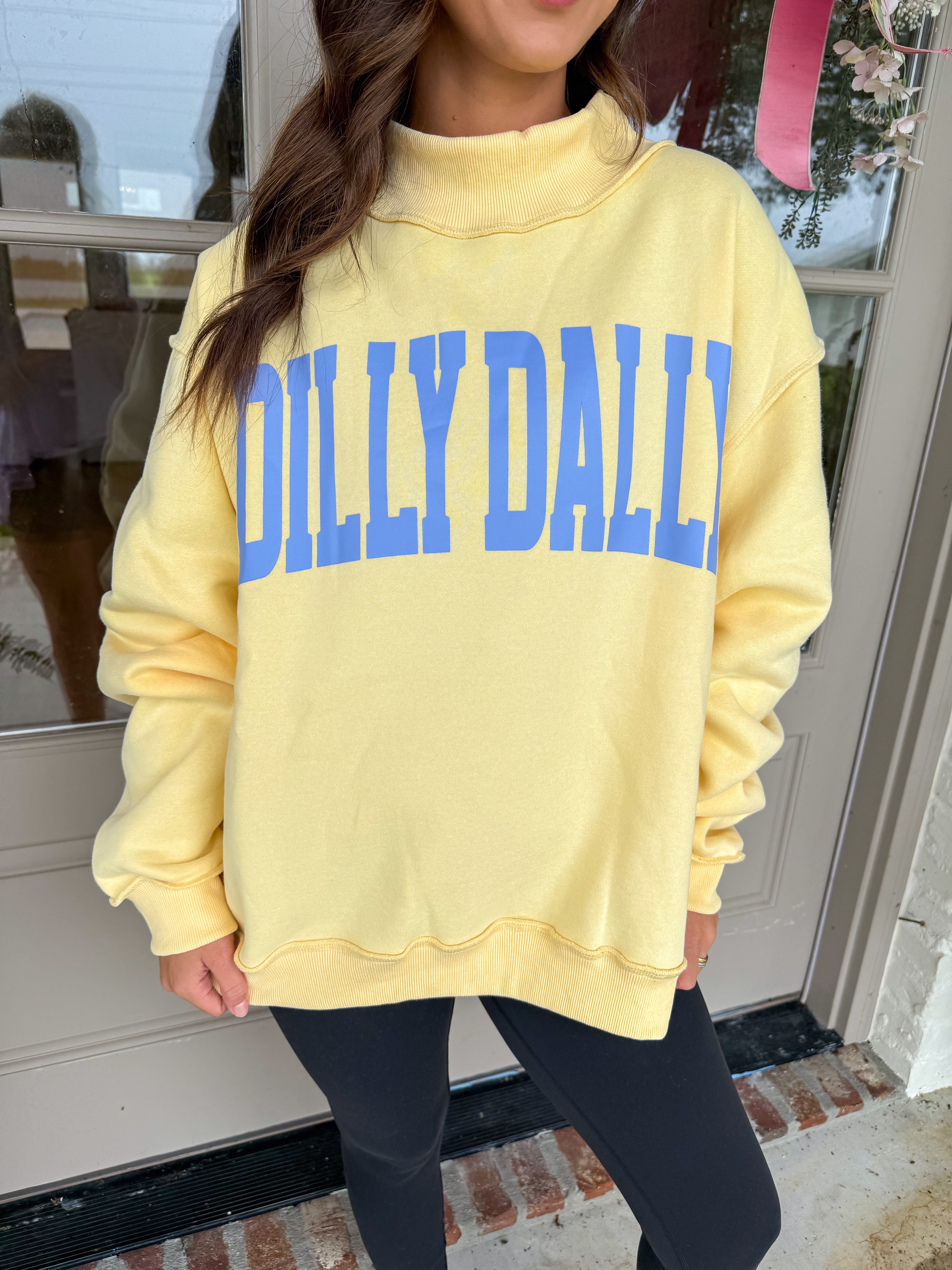 Dilly Dally Yellow Reversible Mockneck Sweatshirt