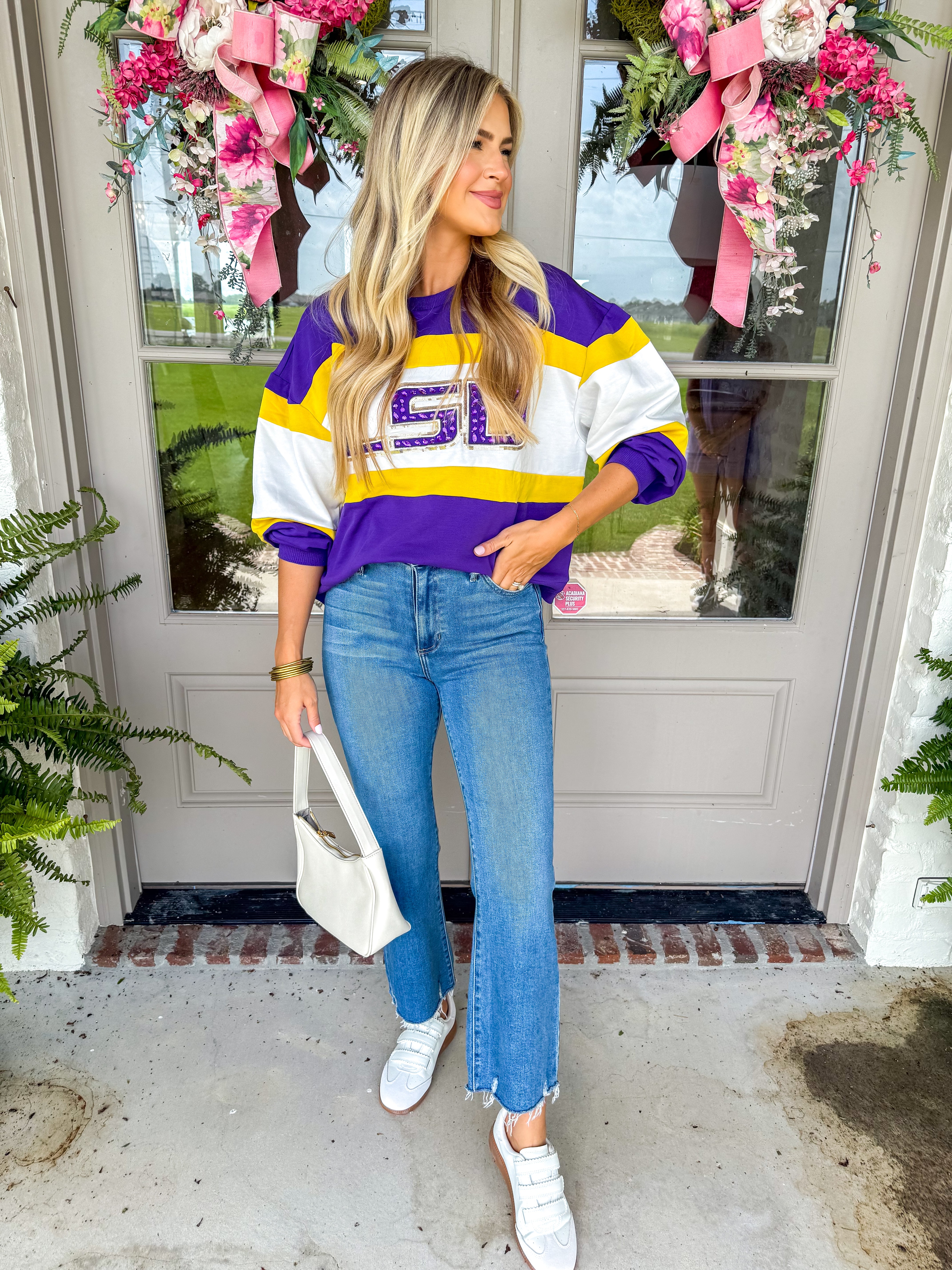 Millie LSU Wide Stripe Sweatshirt
