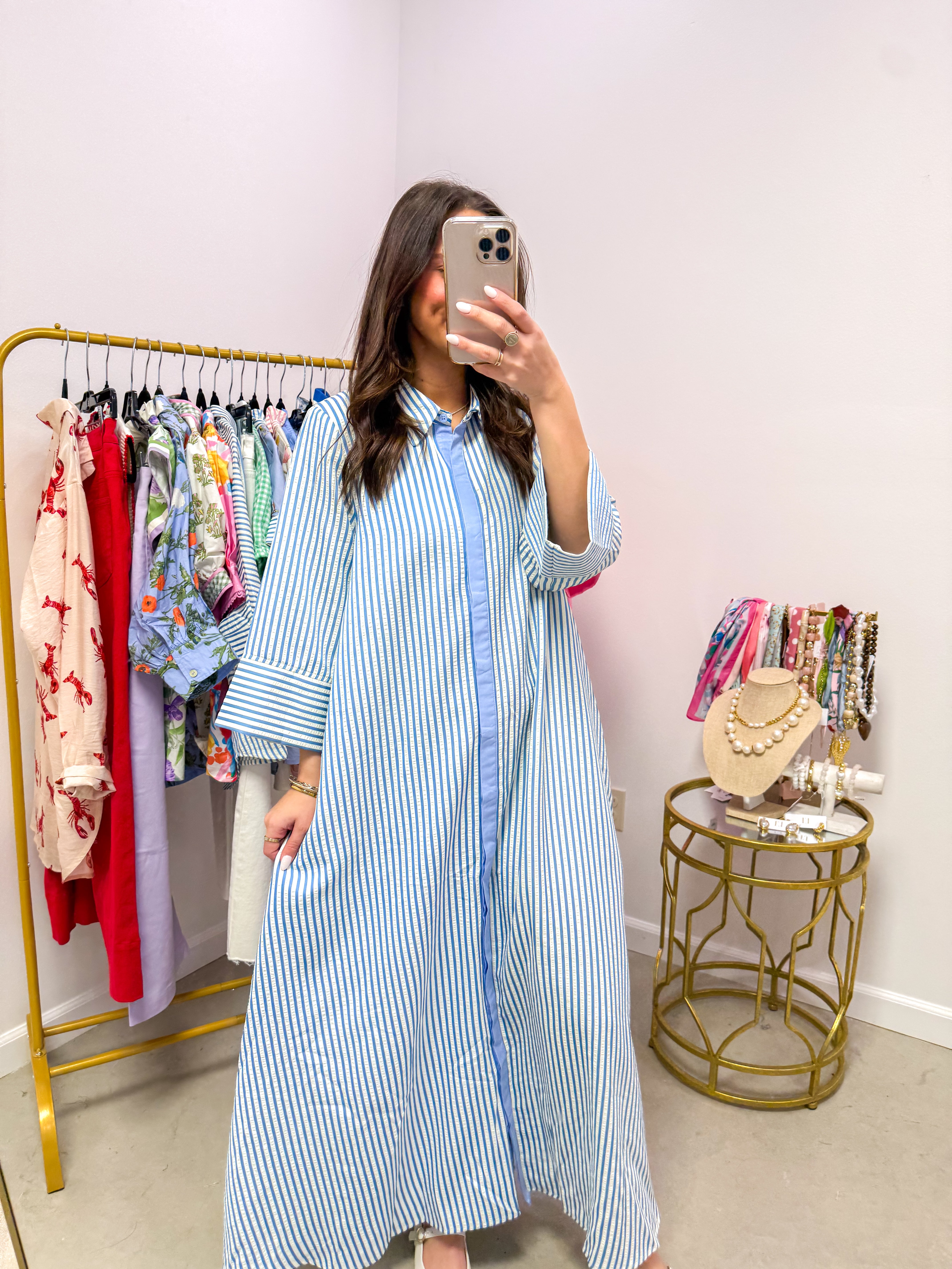 Camille Blue Striped Midi