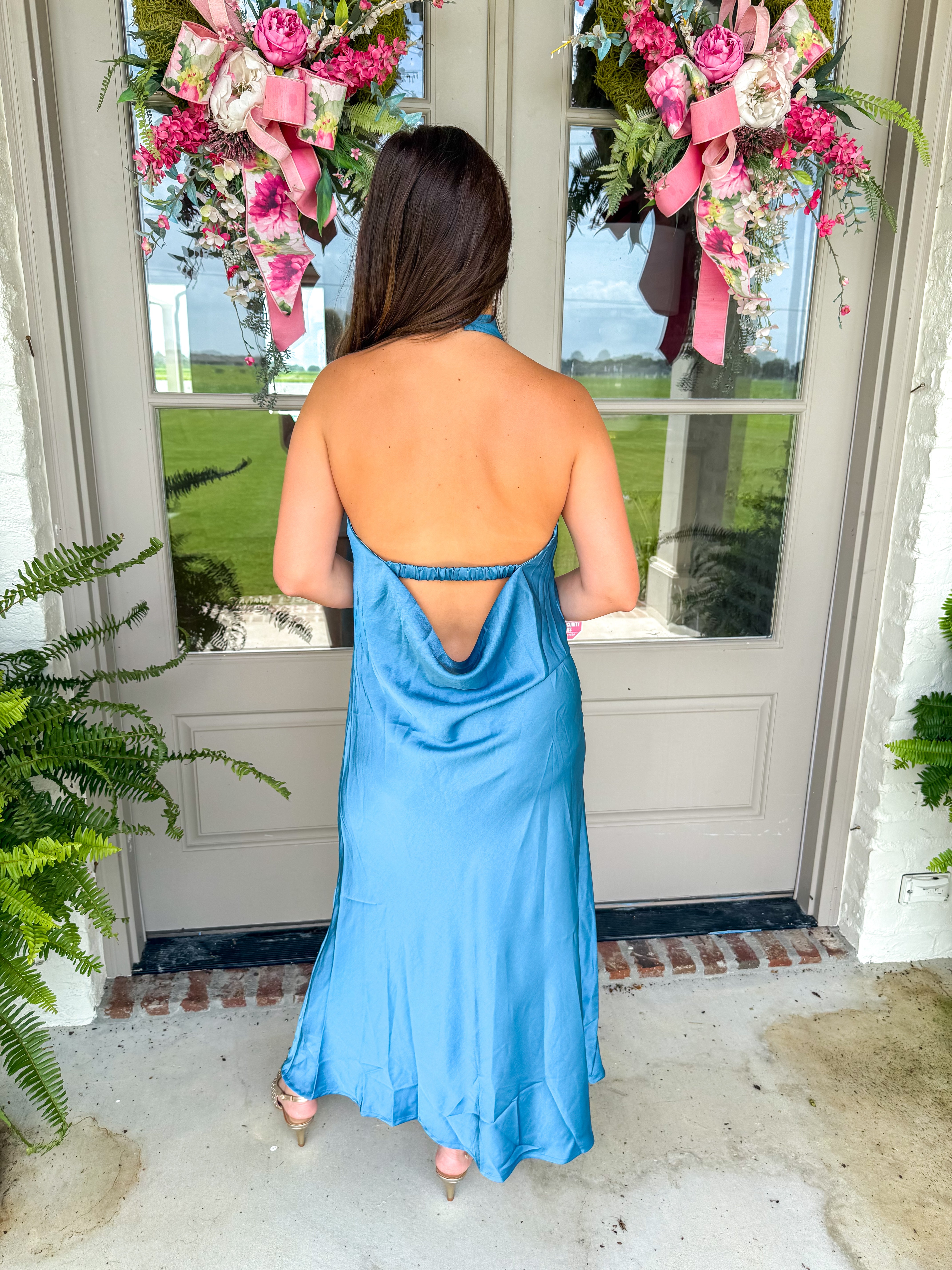 Dusty Blue Darling Halter Dress