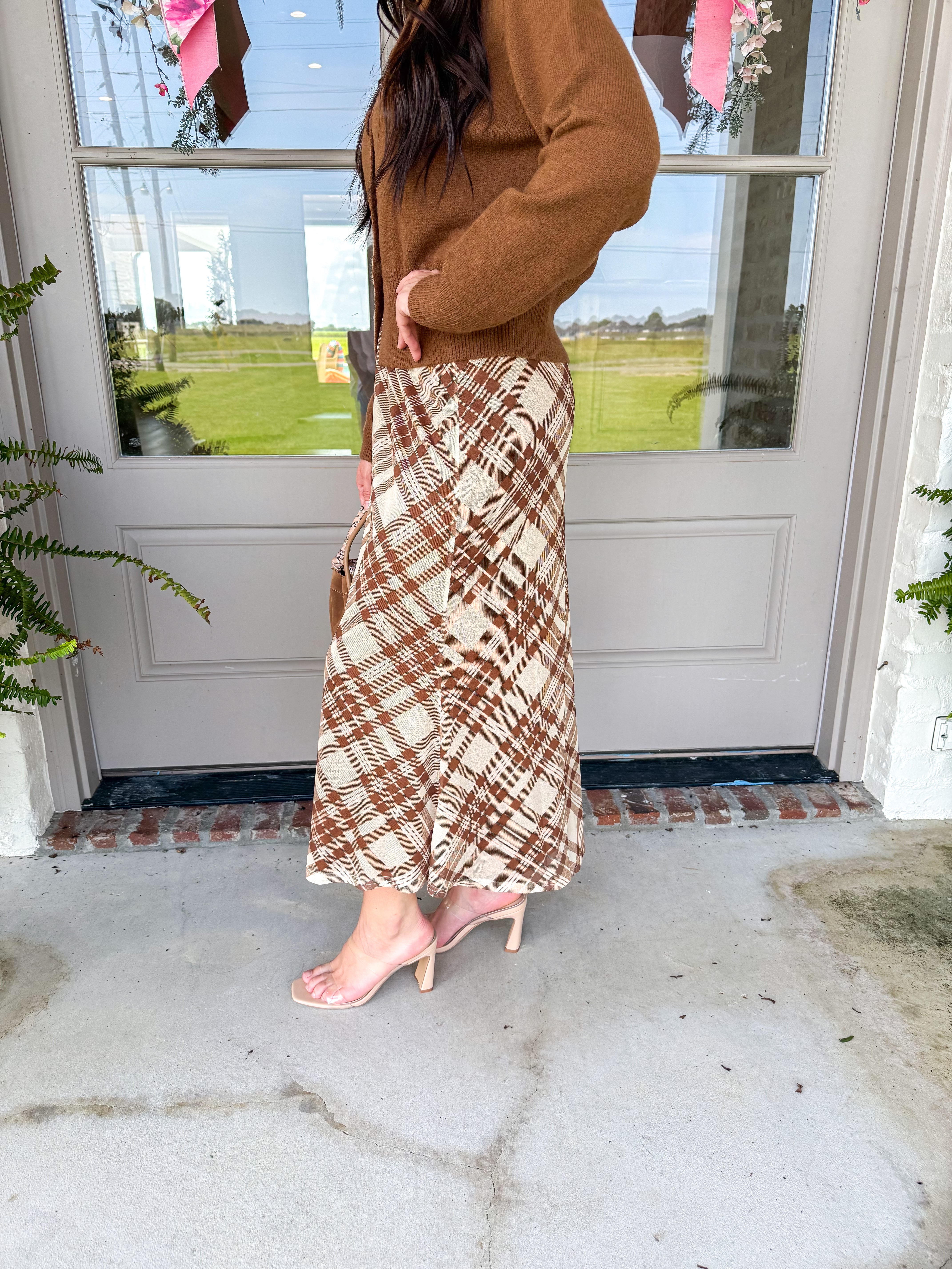 Diagonal Plaid Midi Skirt