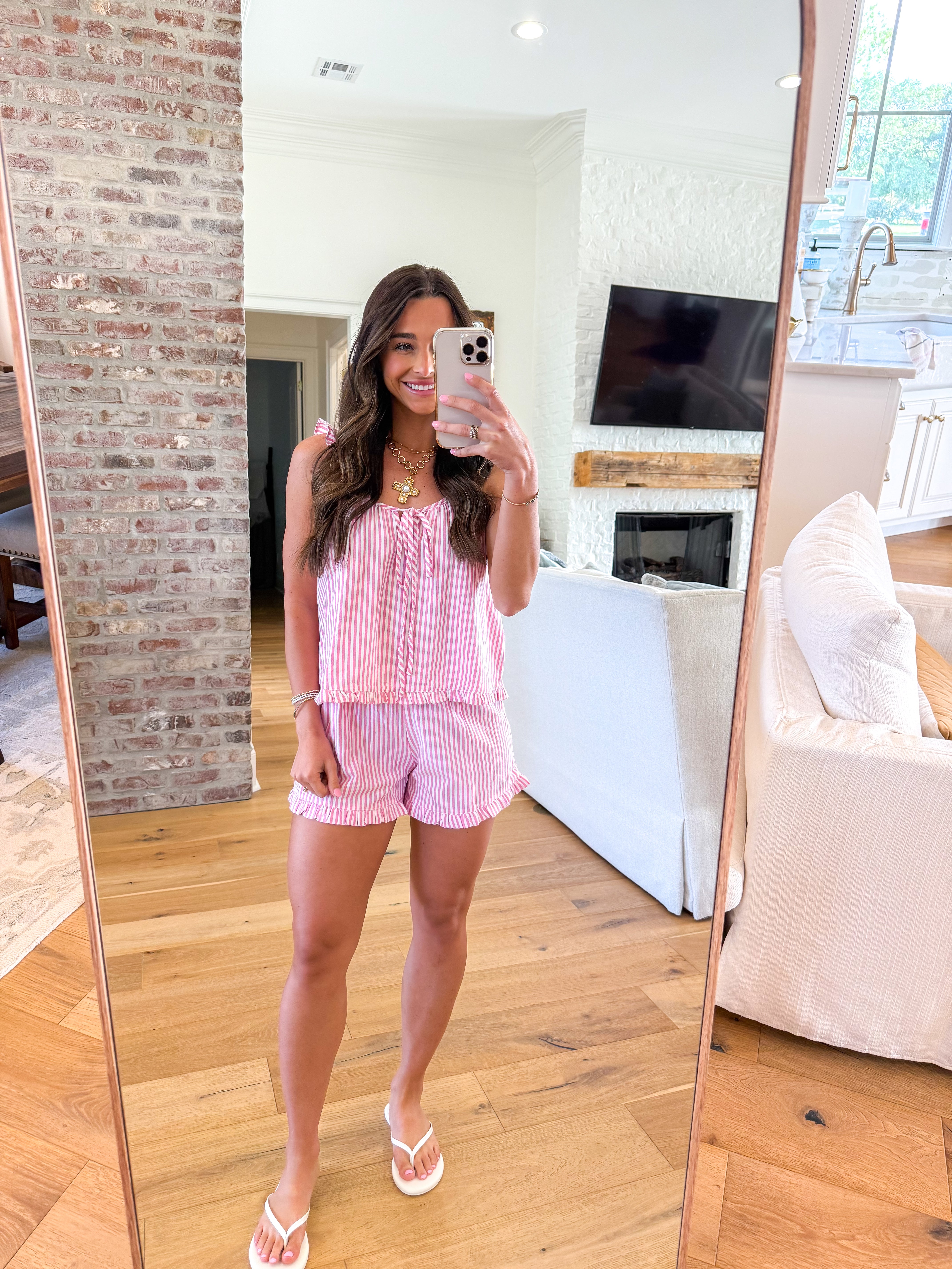 Jetset Ruffle Pink Striped Short Set