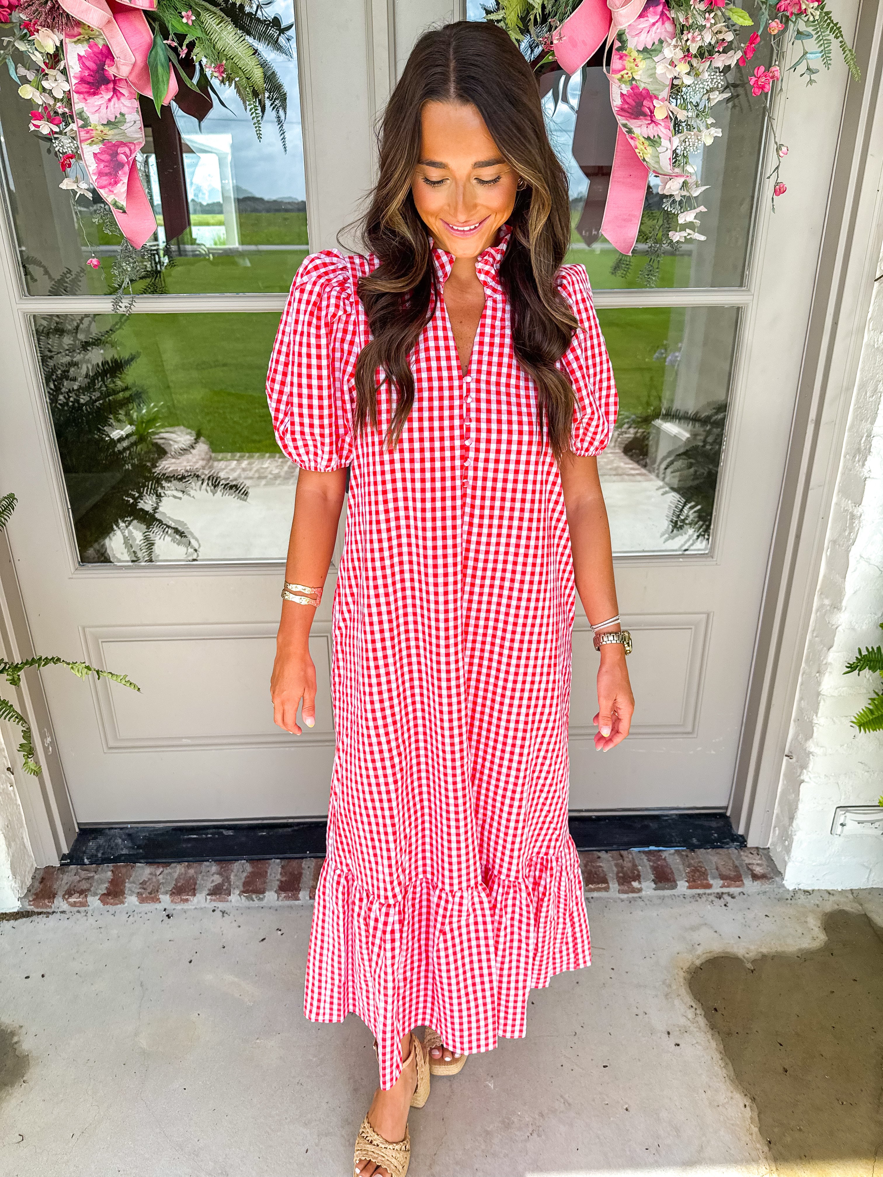 Picnic in the Park Red Gingham Midi Dress