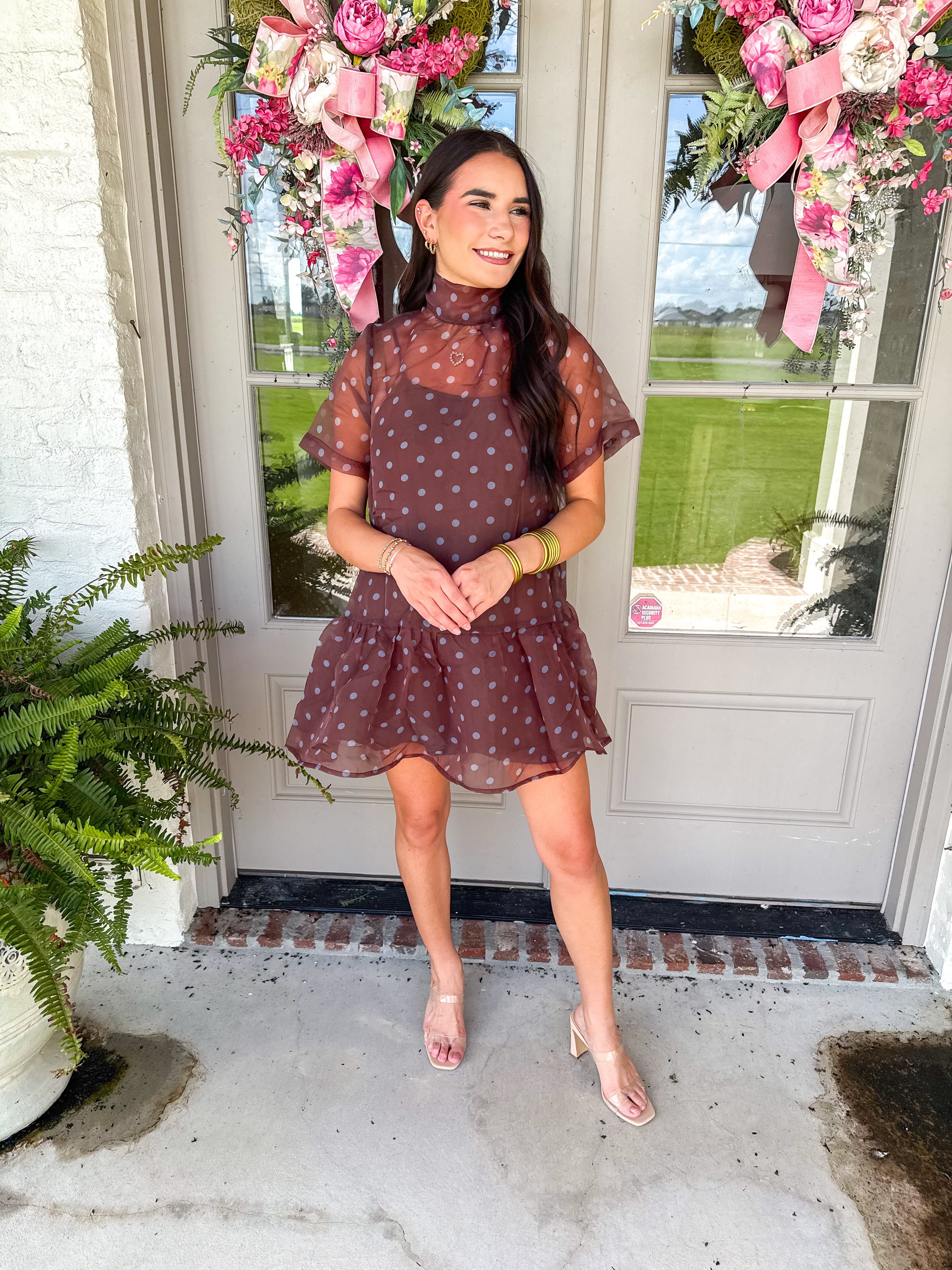 Dusty Blue Polka Dot Mini Dress