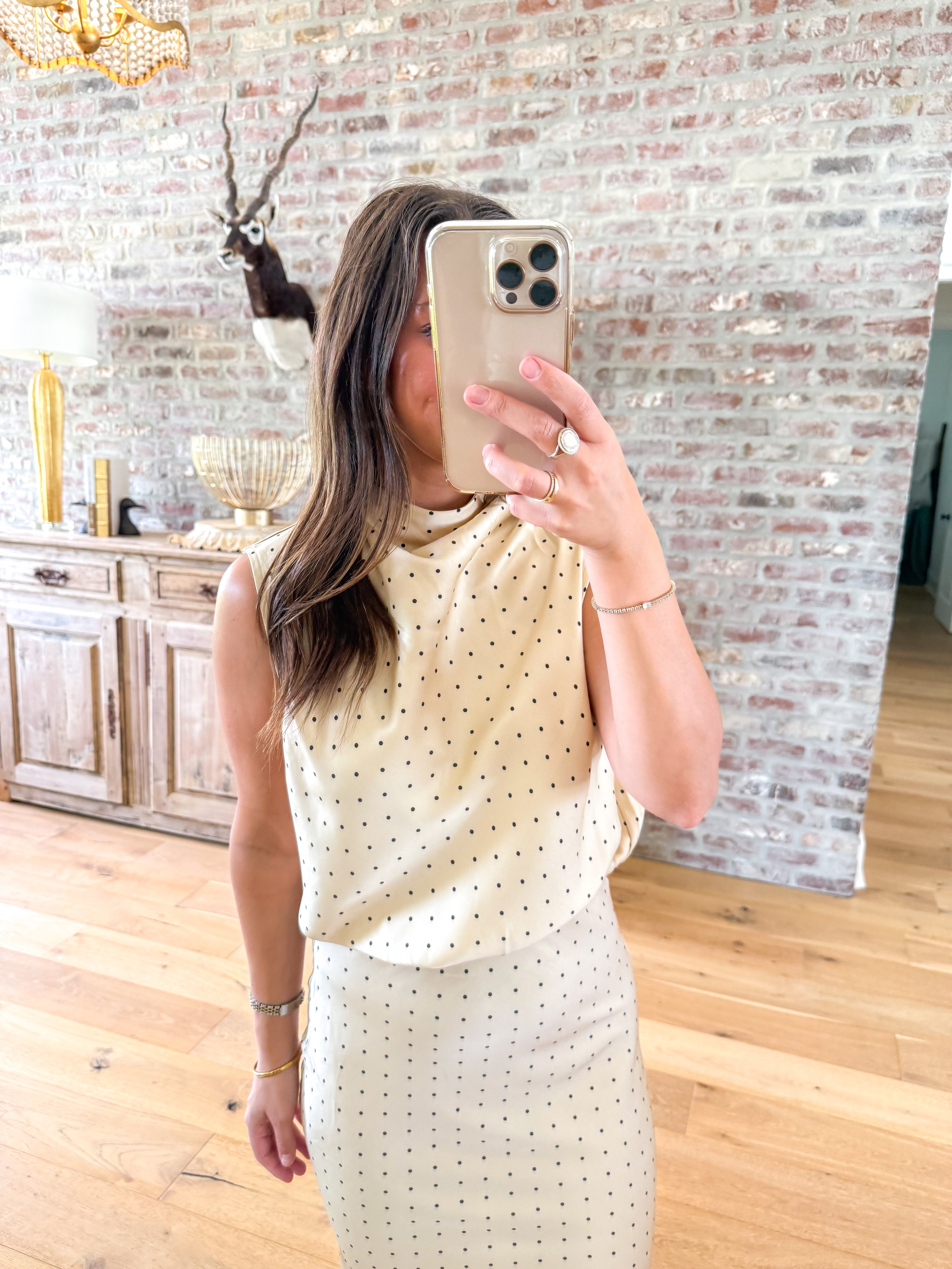 Dotted Darling High Neck Top Taupe