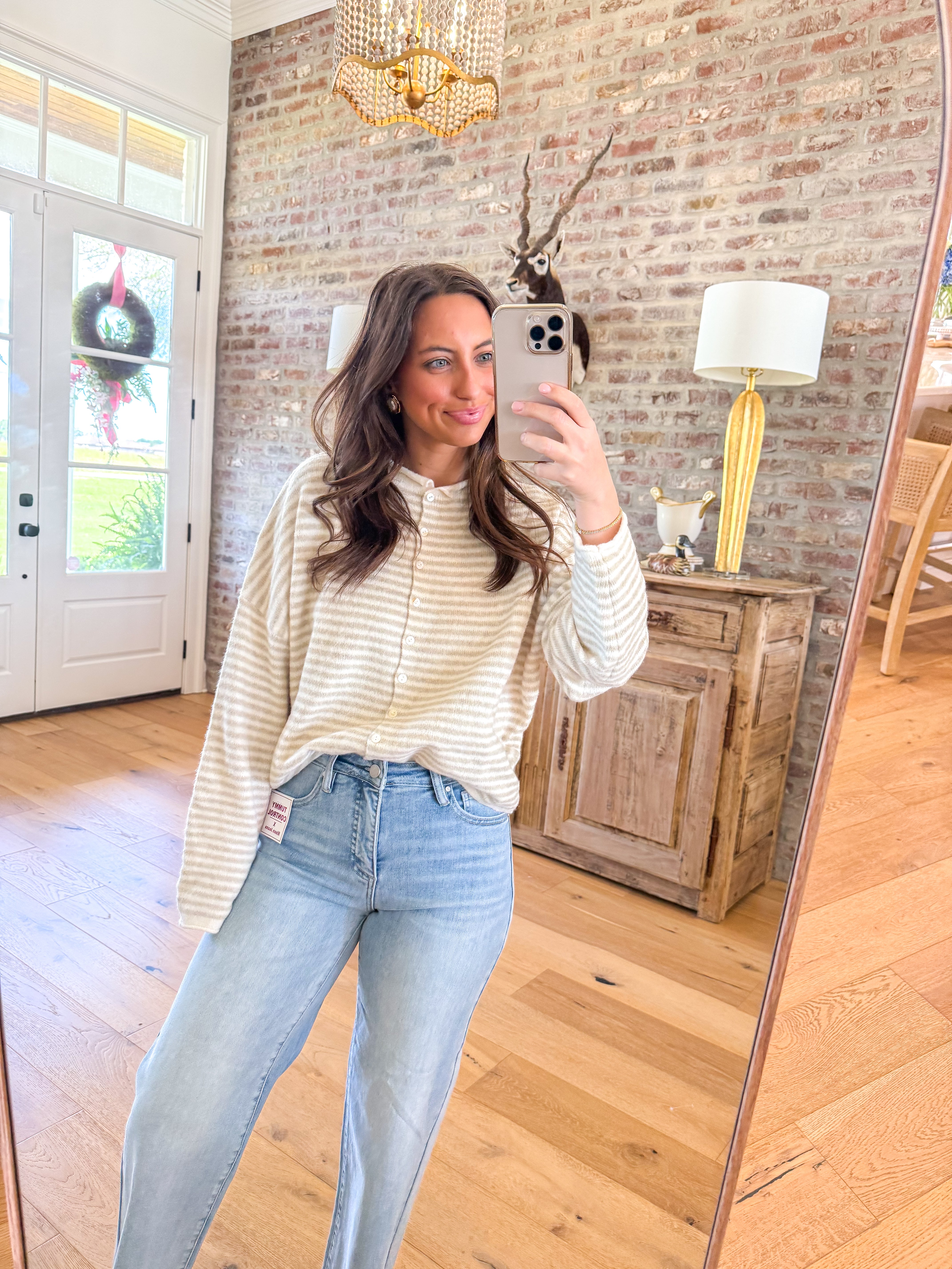 Piper Cardigan Striped Taupe