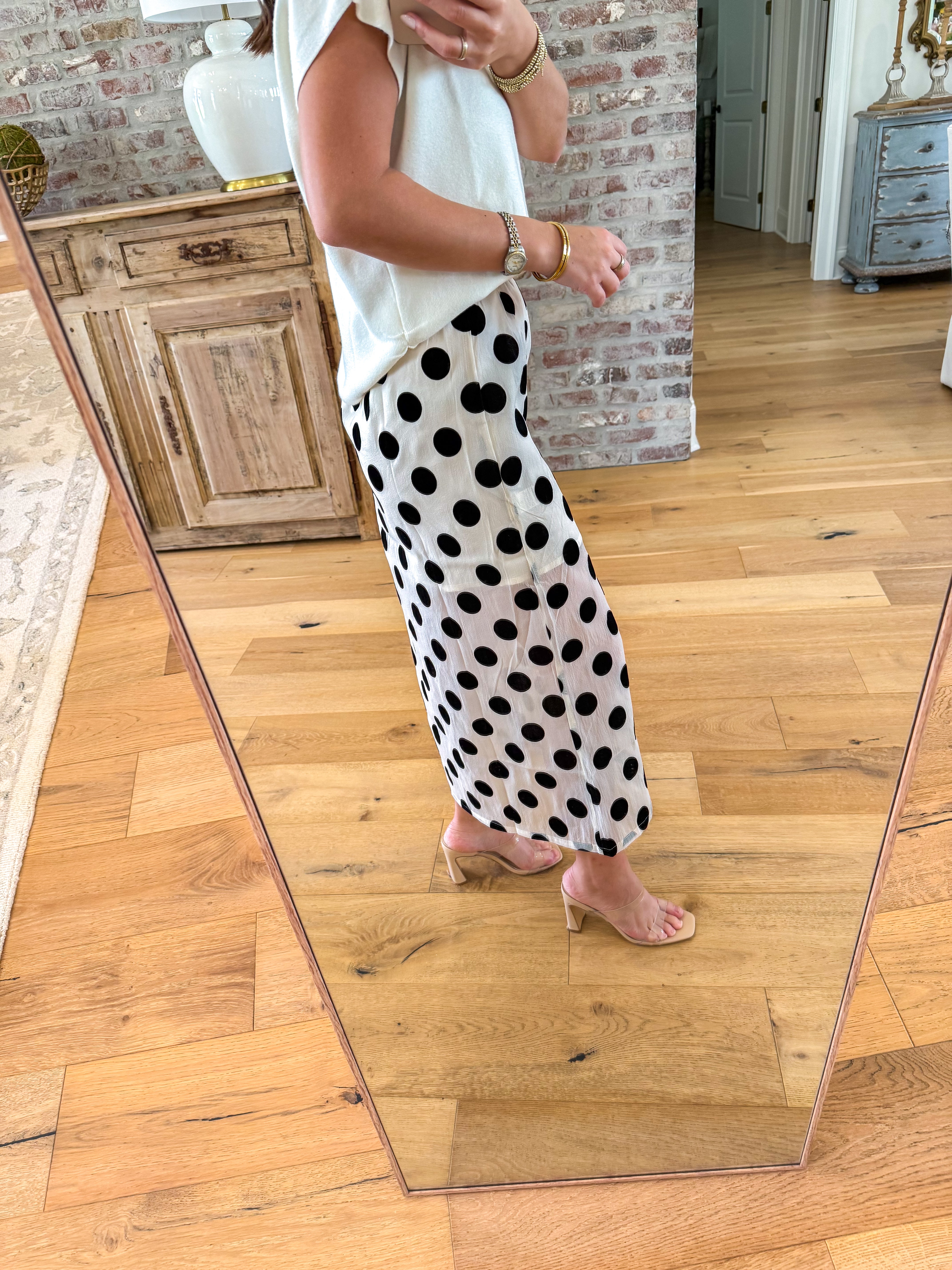 Velvet Polka Dot Midi Skirt