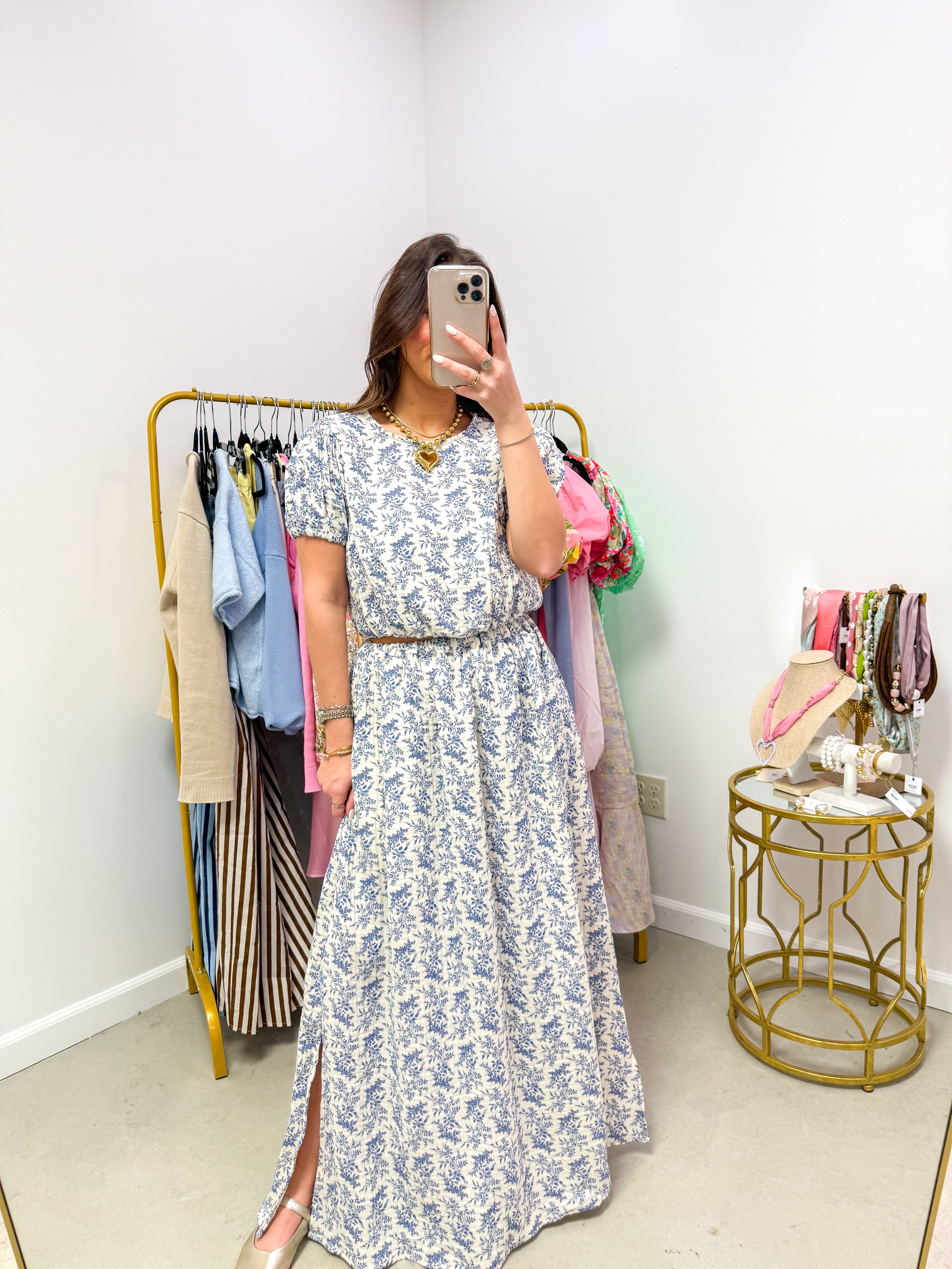 Mayra Blue Floral Skirt Set