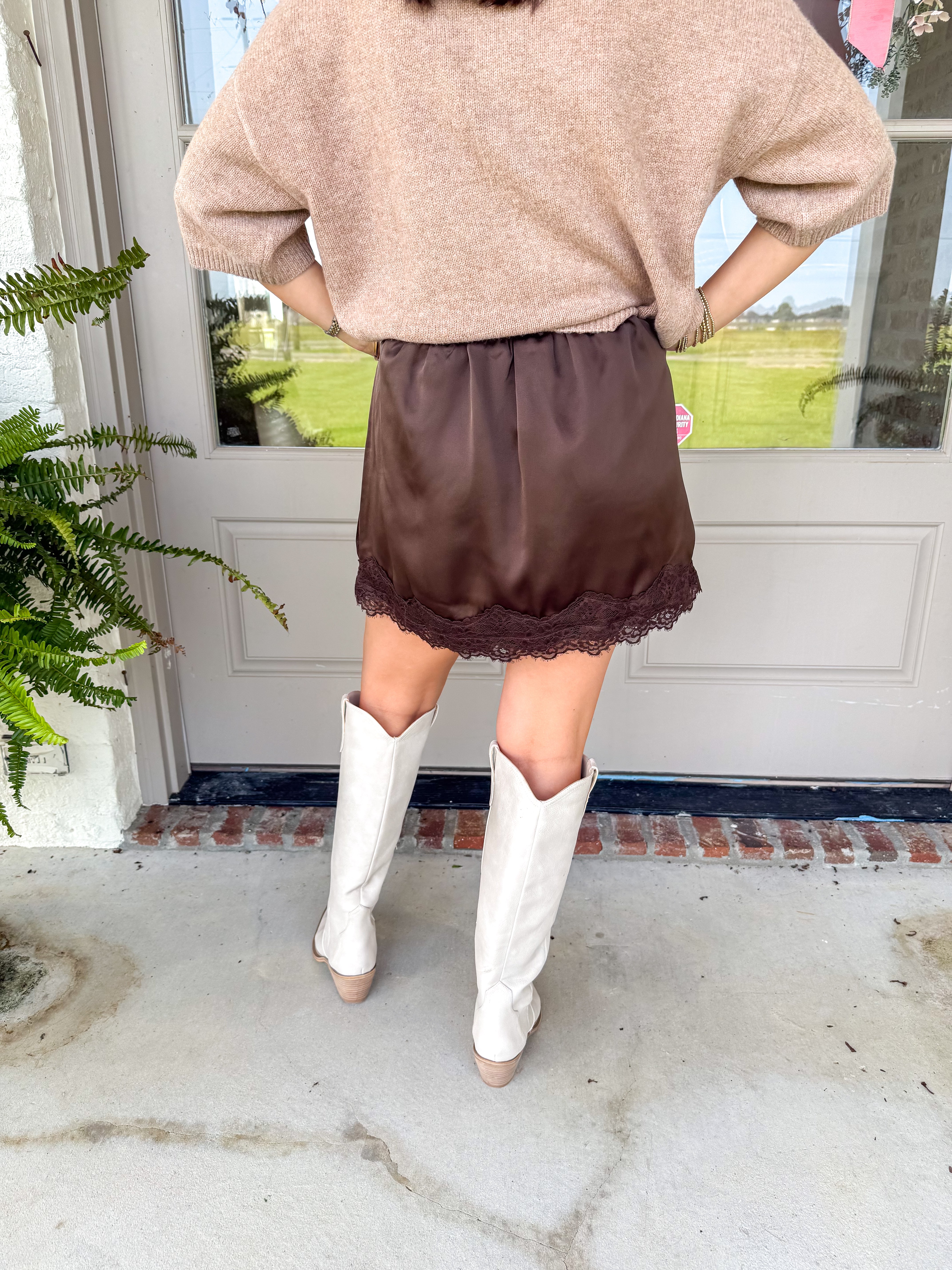 Espresso Lace-Trim Mini Skirt