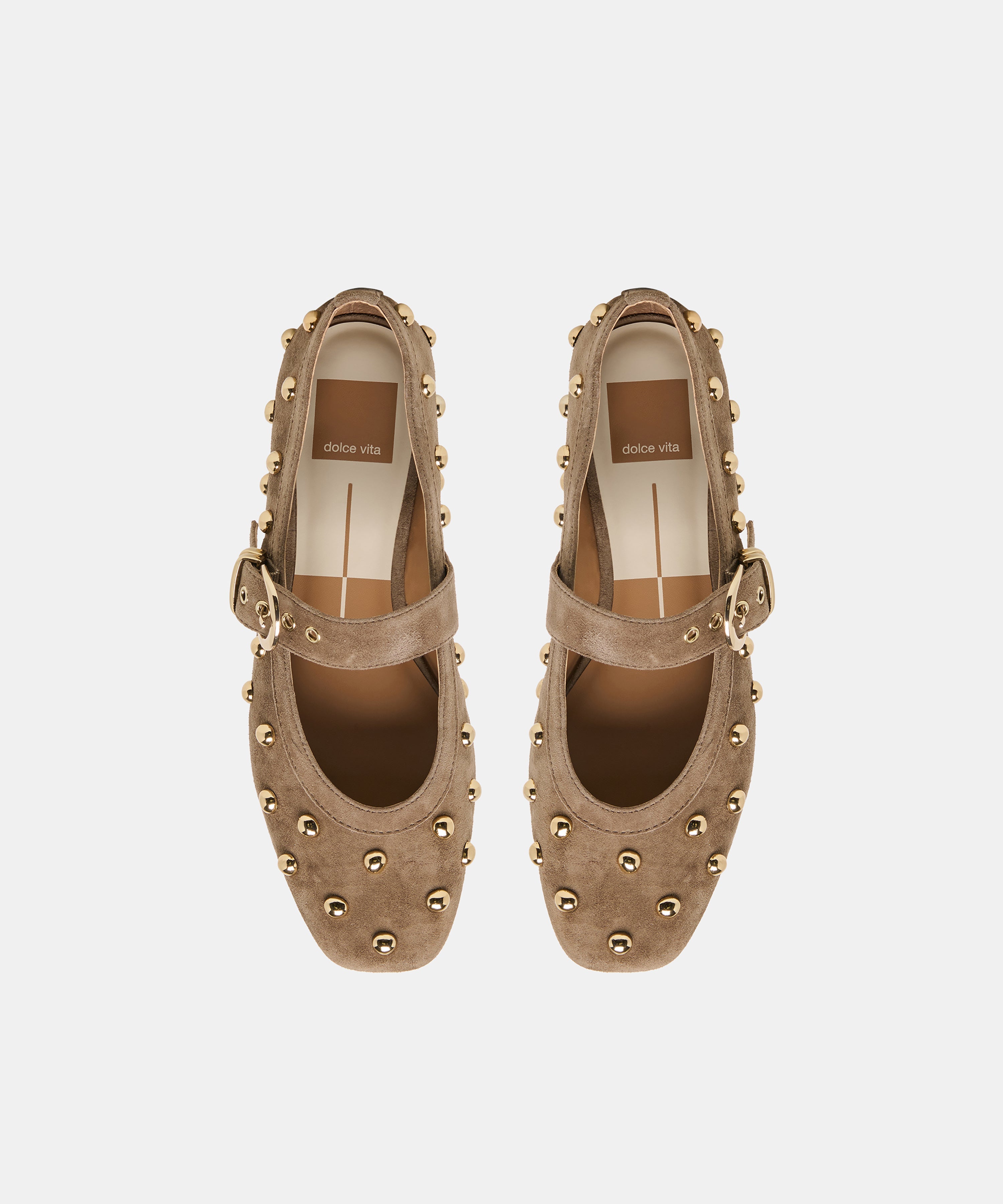 Mikel Stud Ballet Flats Olive Suede