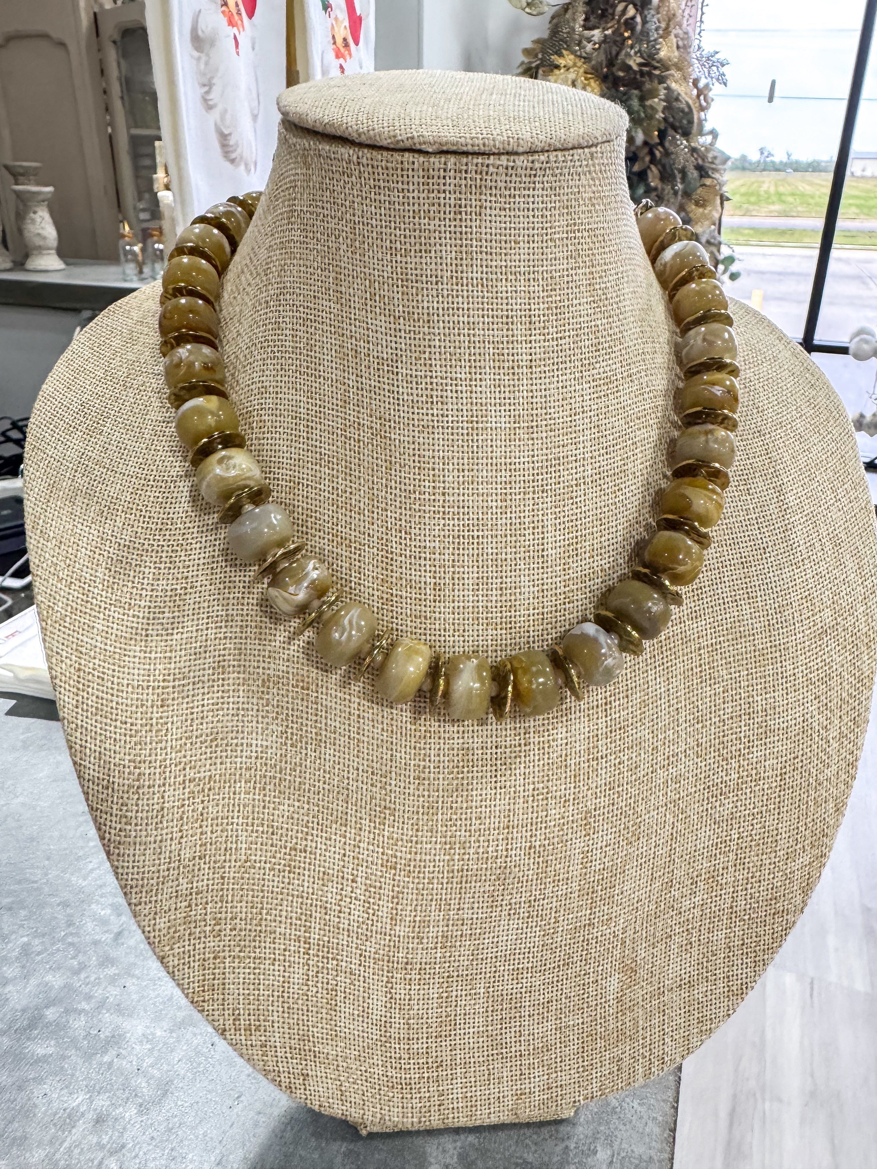 Green & Gold Stone Necklace