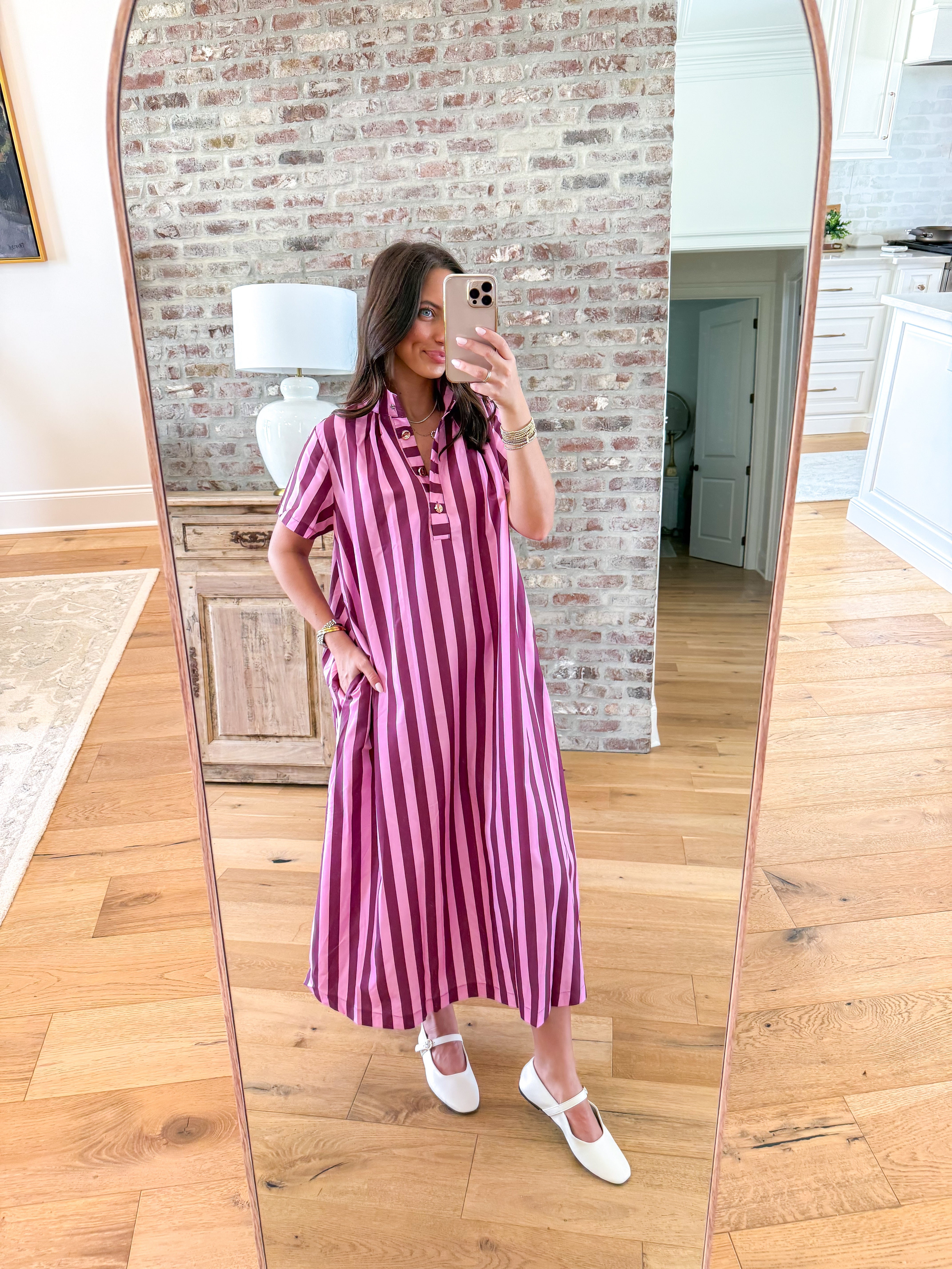 Berry Stripe High-Neck Midi Dress