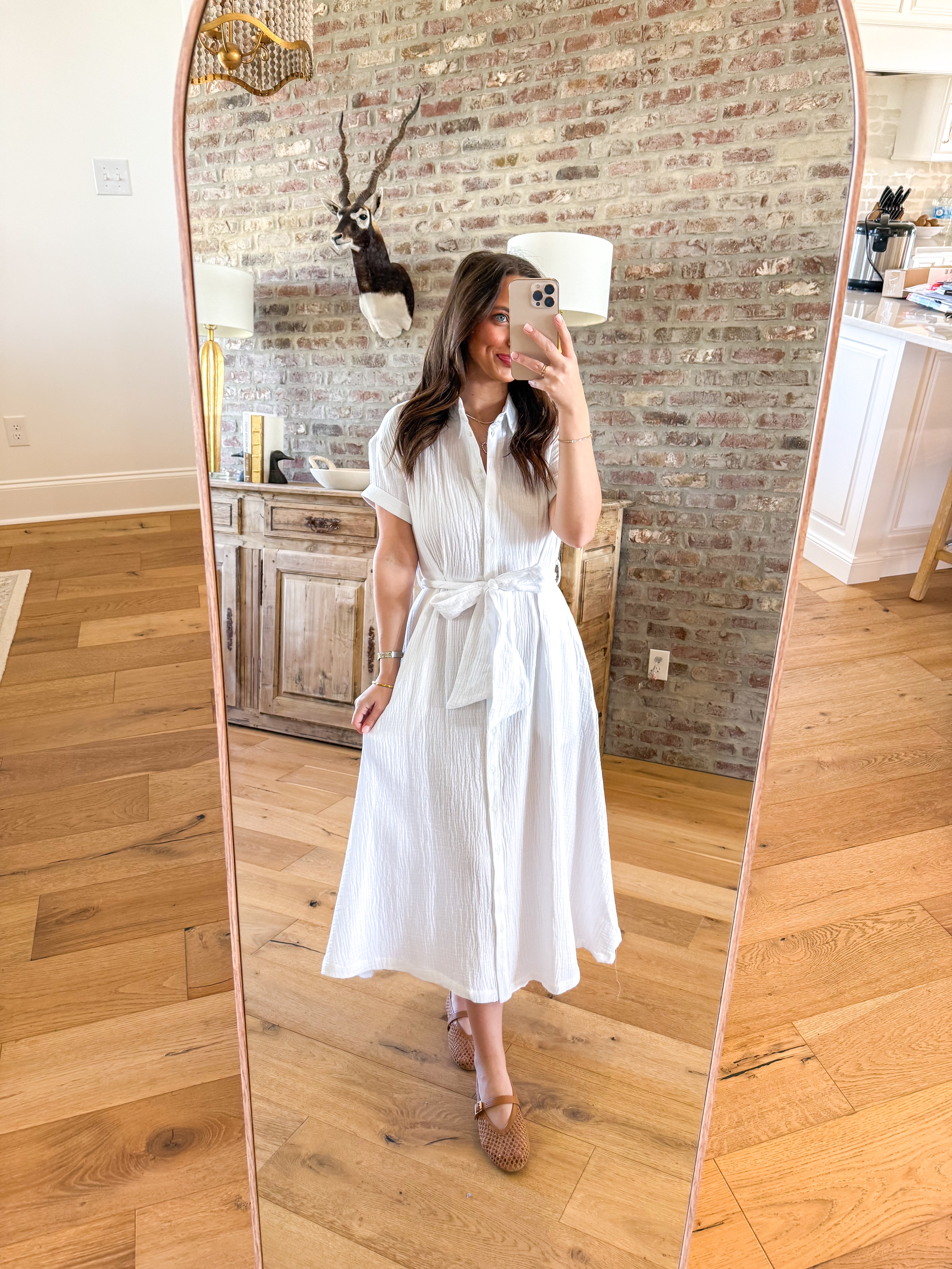 Kyra Belted Shirt Maxi Dress White
