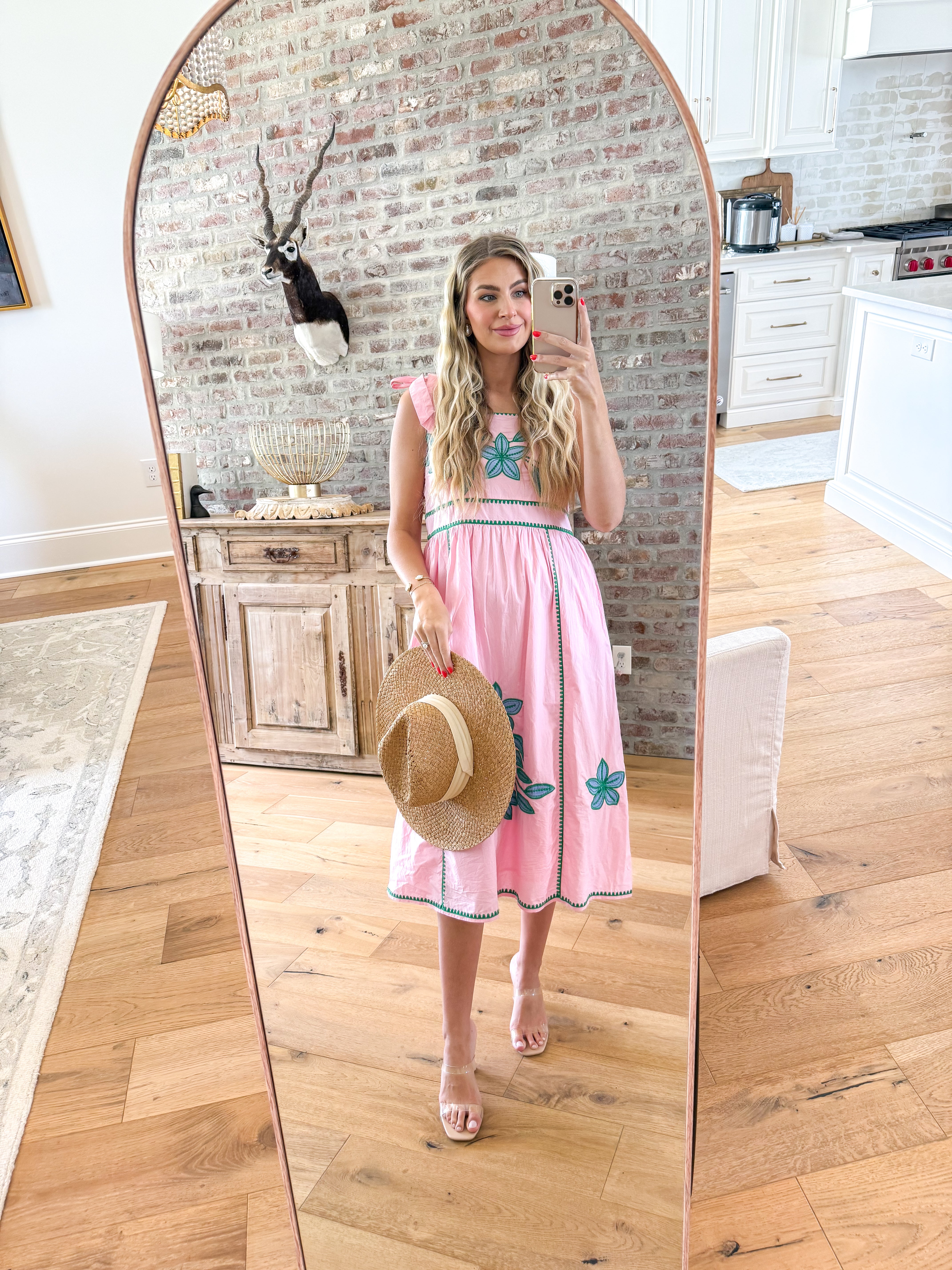 Garden Stitch Pink Midi Dress