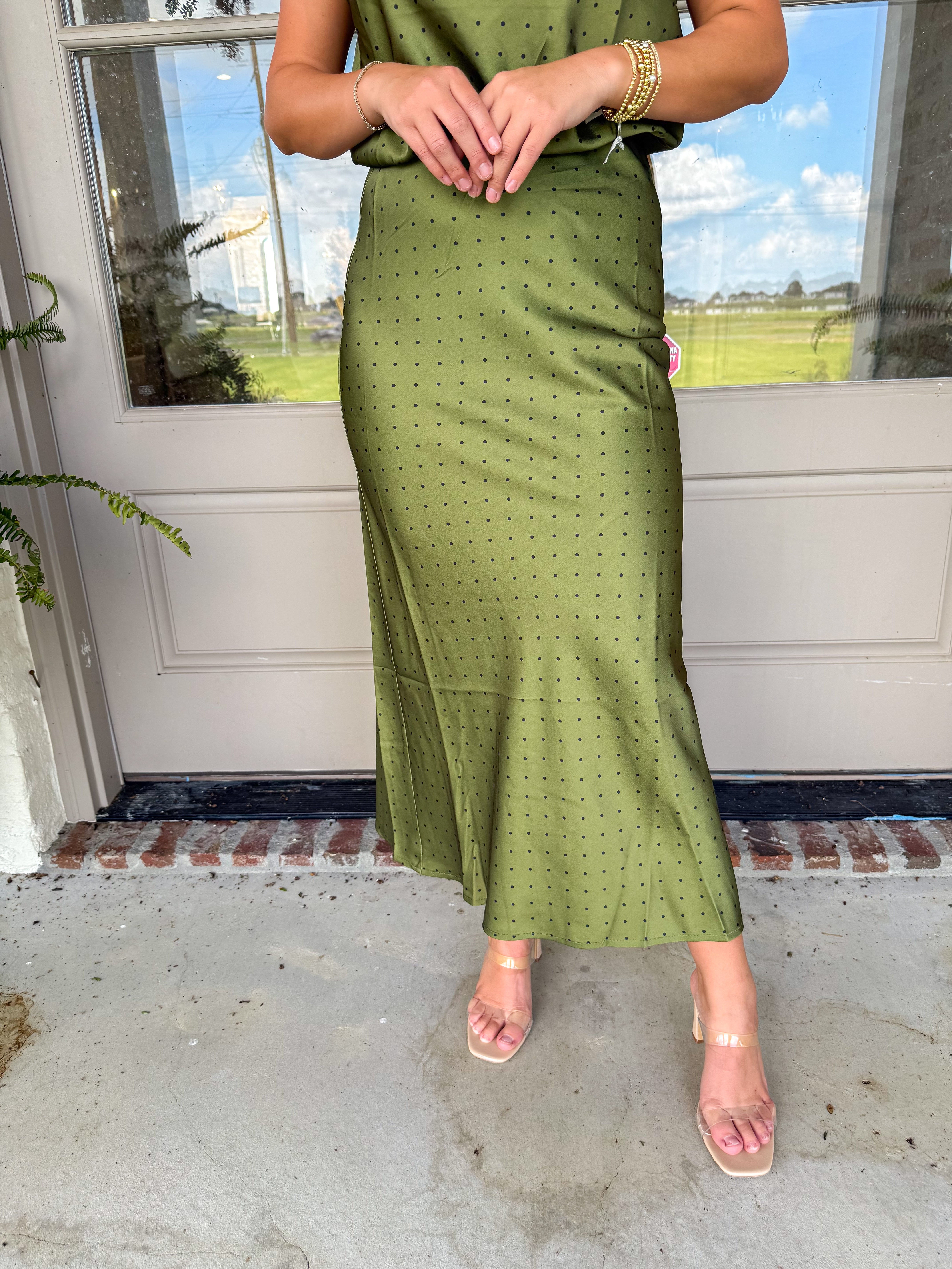 Dotted Darling Midi Skirt Olive