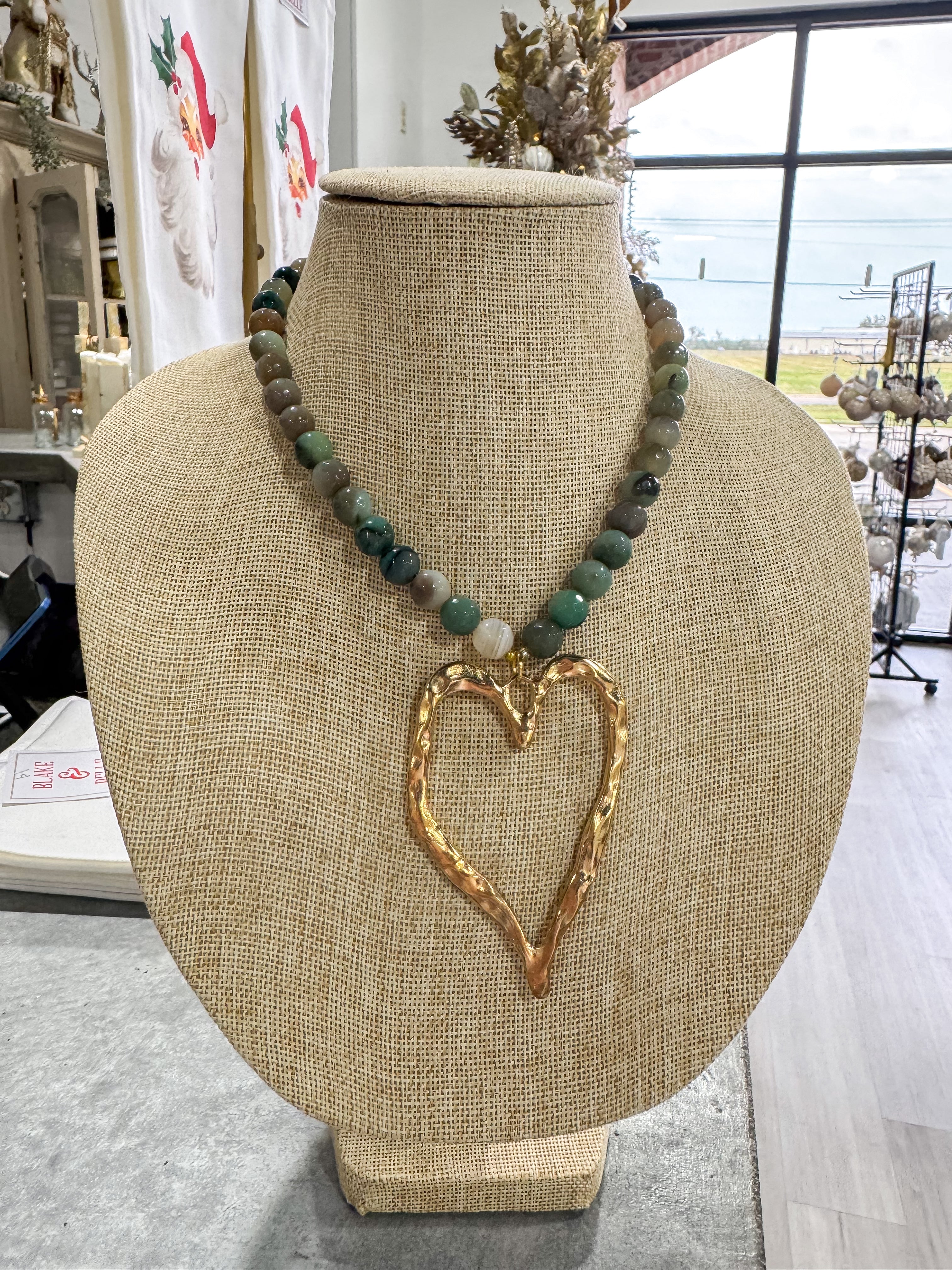 Blue Ombre Stone Large Open Heart Necklace