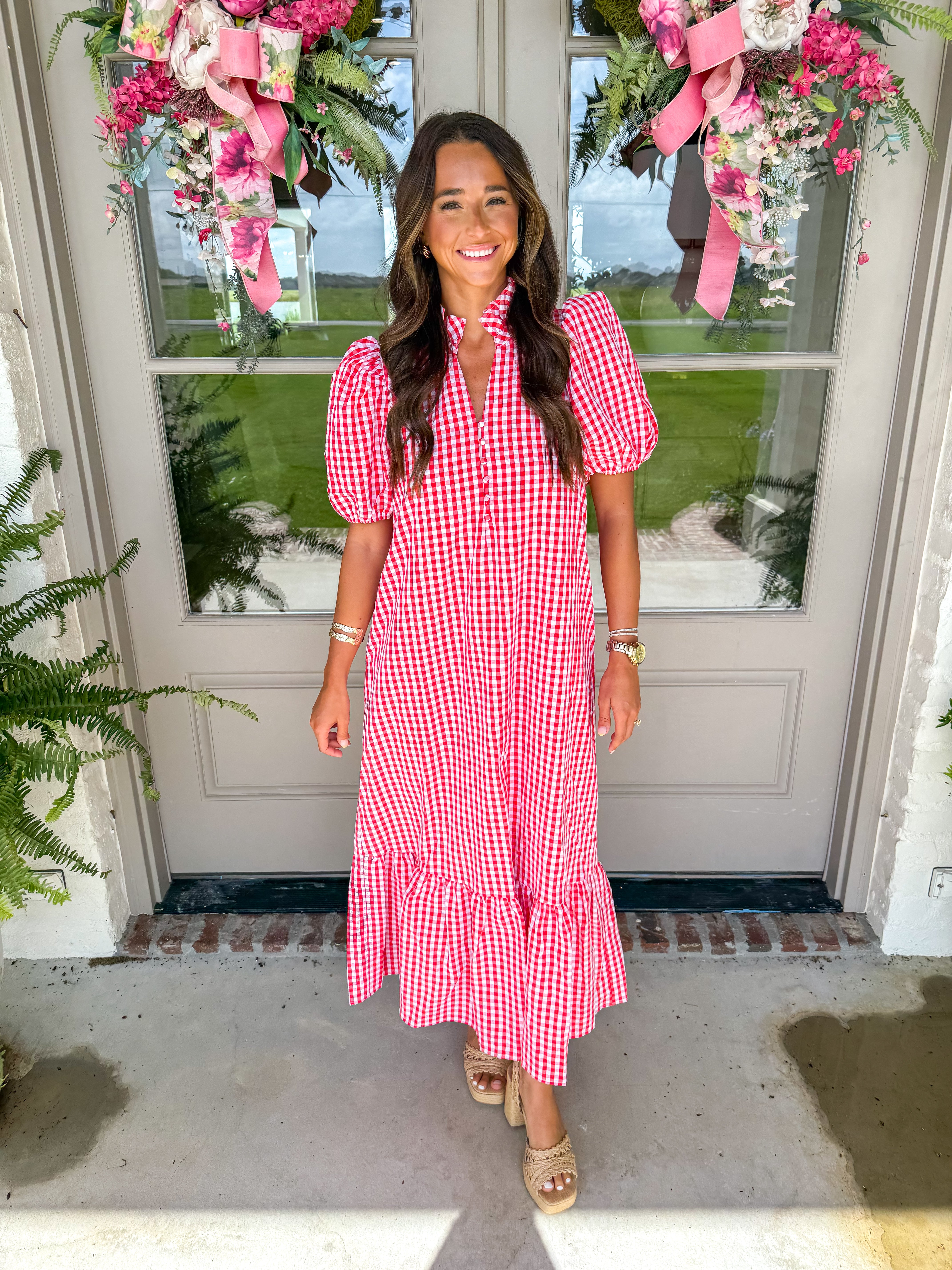 Picnic in the Park Red Gingham Midi Dress