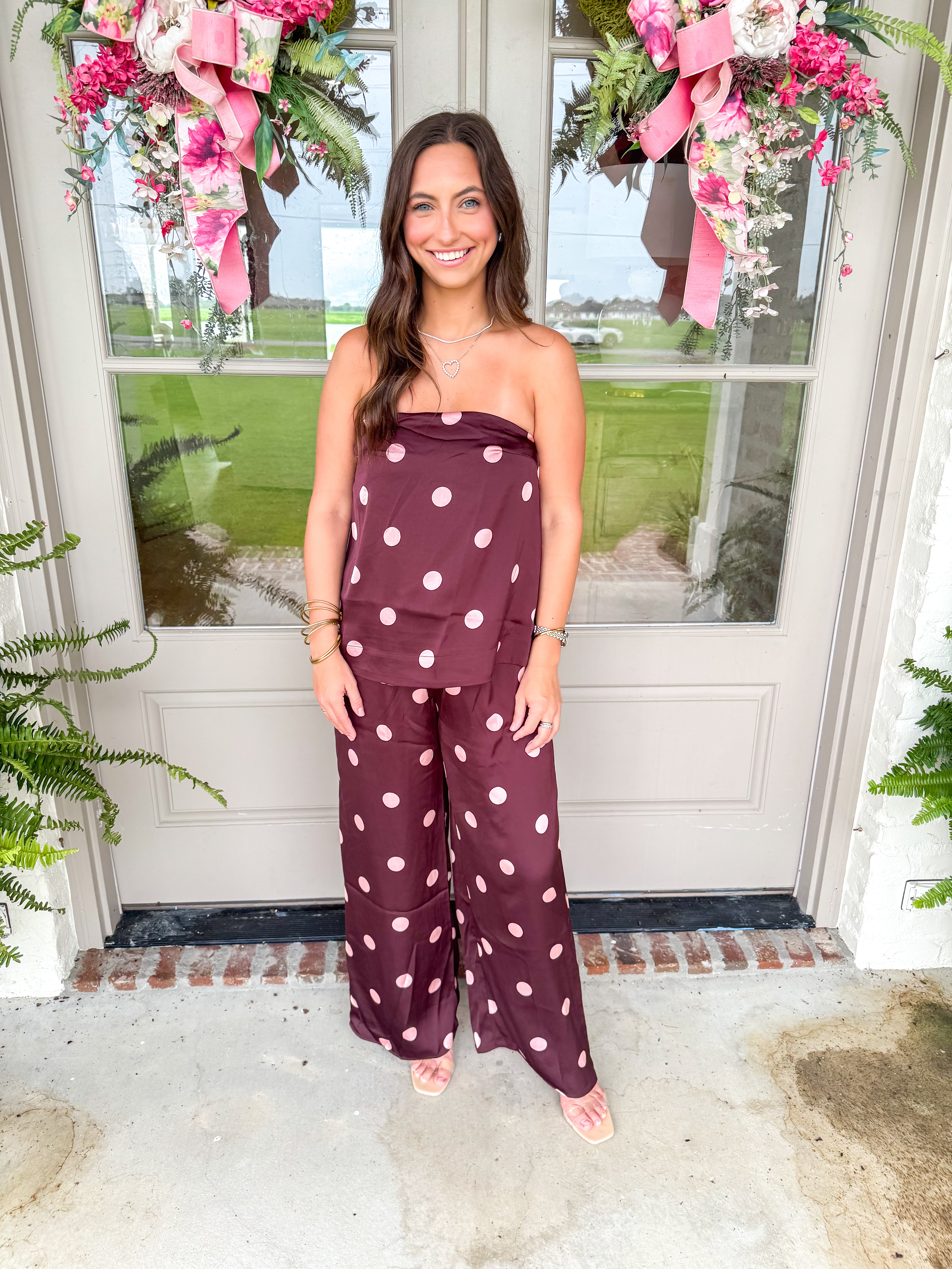 Burgundy Polka Dot Satin Set