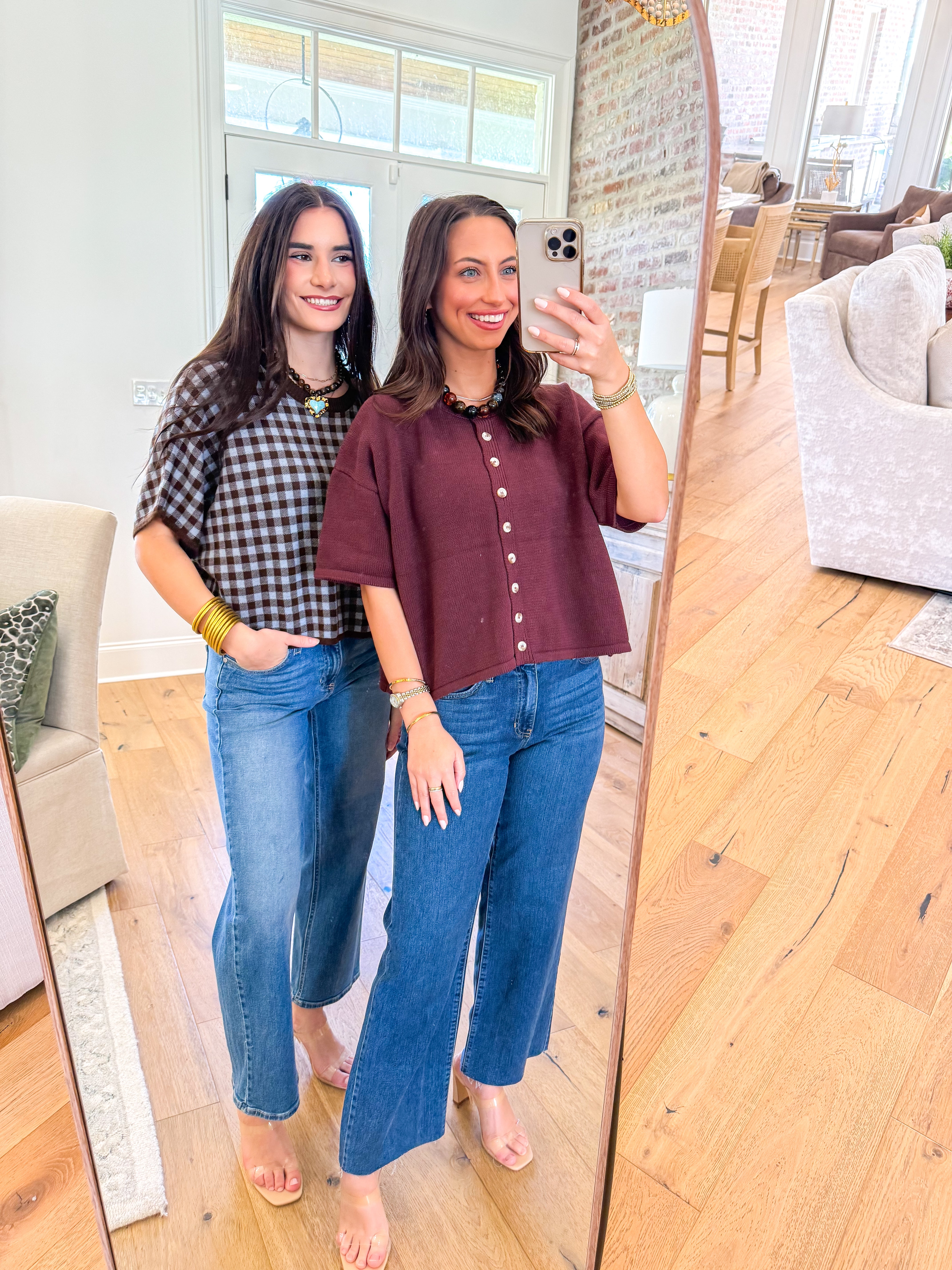 Brown Gingham & Grace Cropped Knit Top