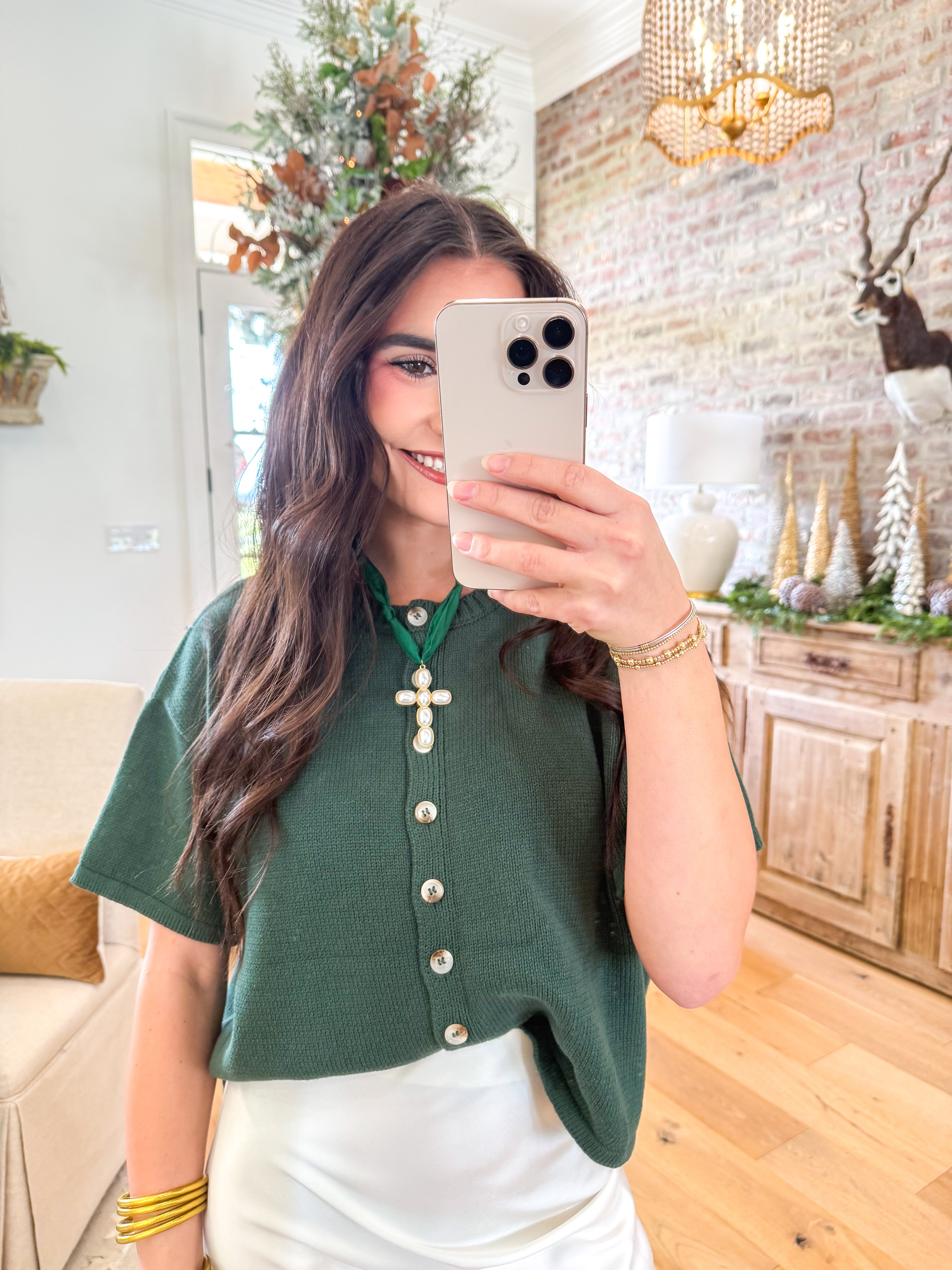The Weekend Button Knit Dark Green