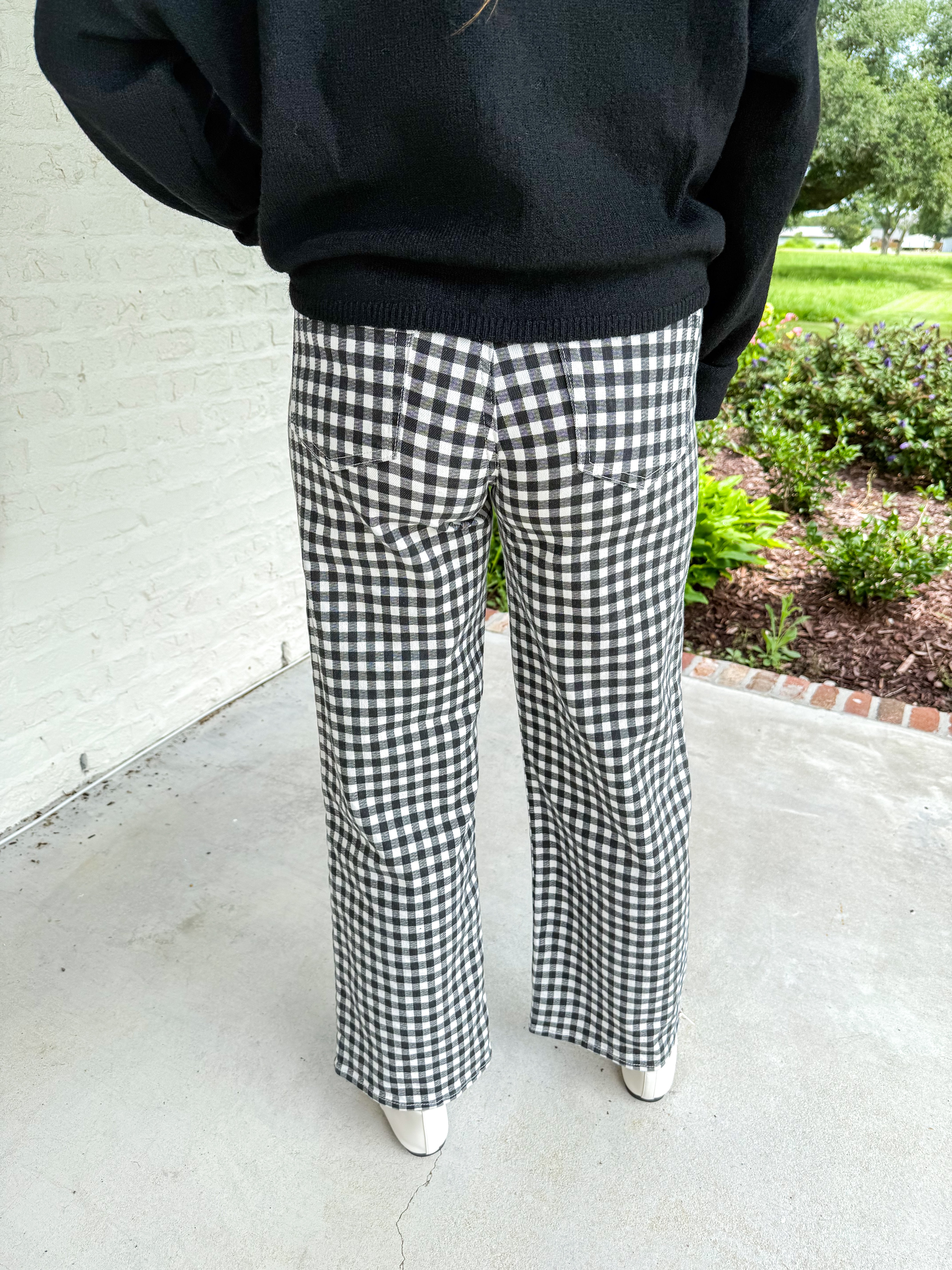 Black Gingham Mid Rise Straight