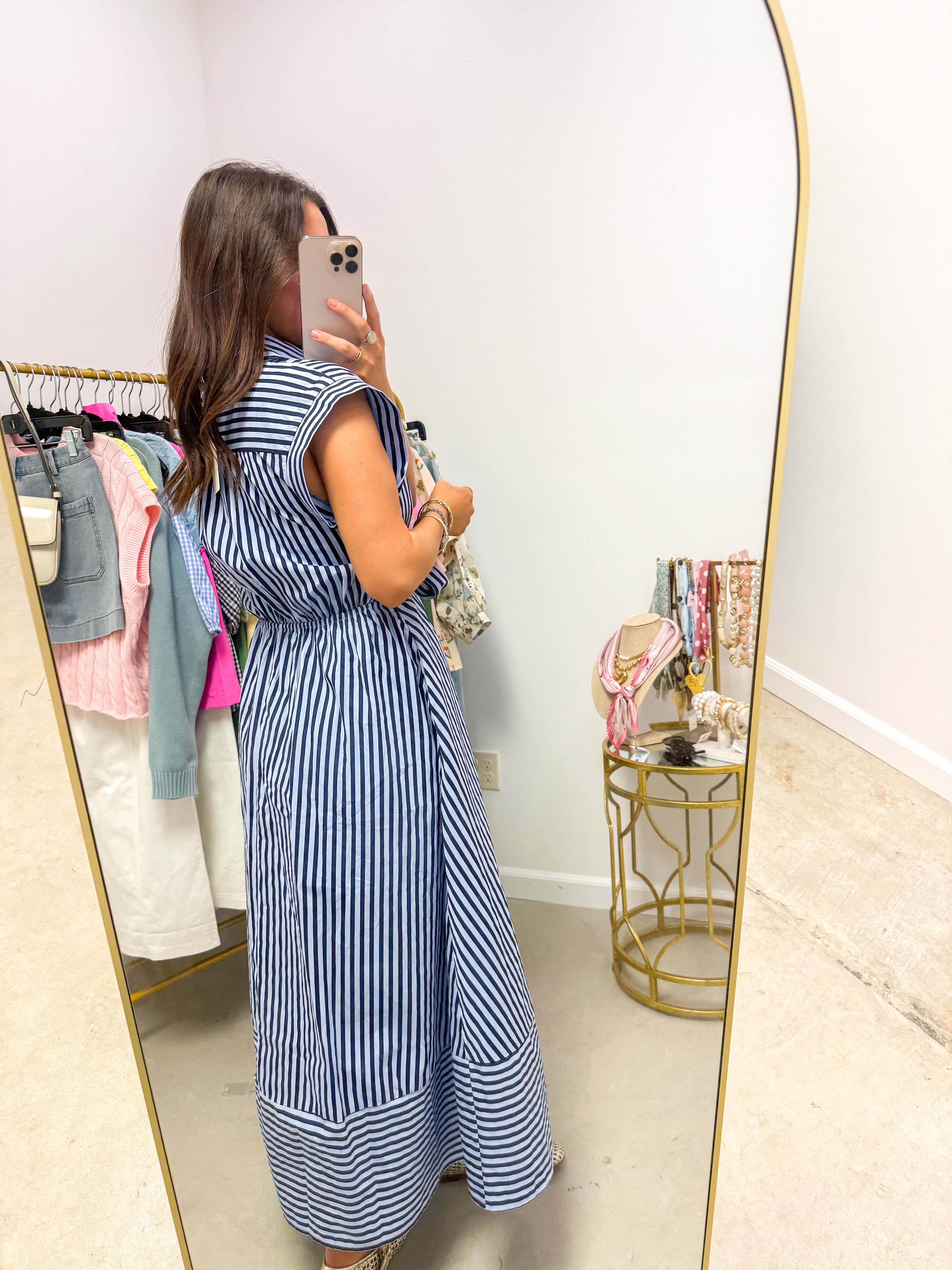 Polished Lines Navy Striped Midi
