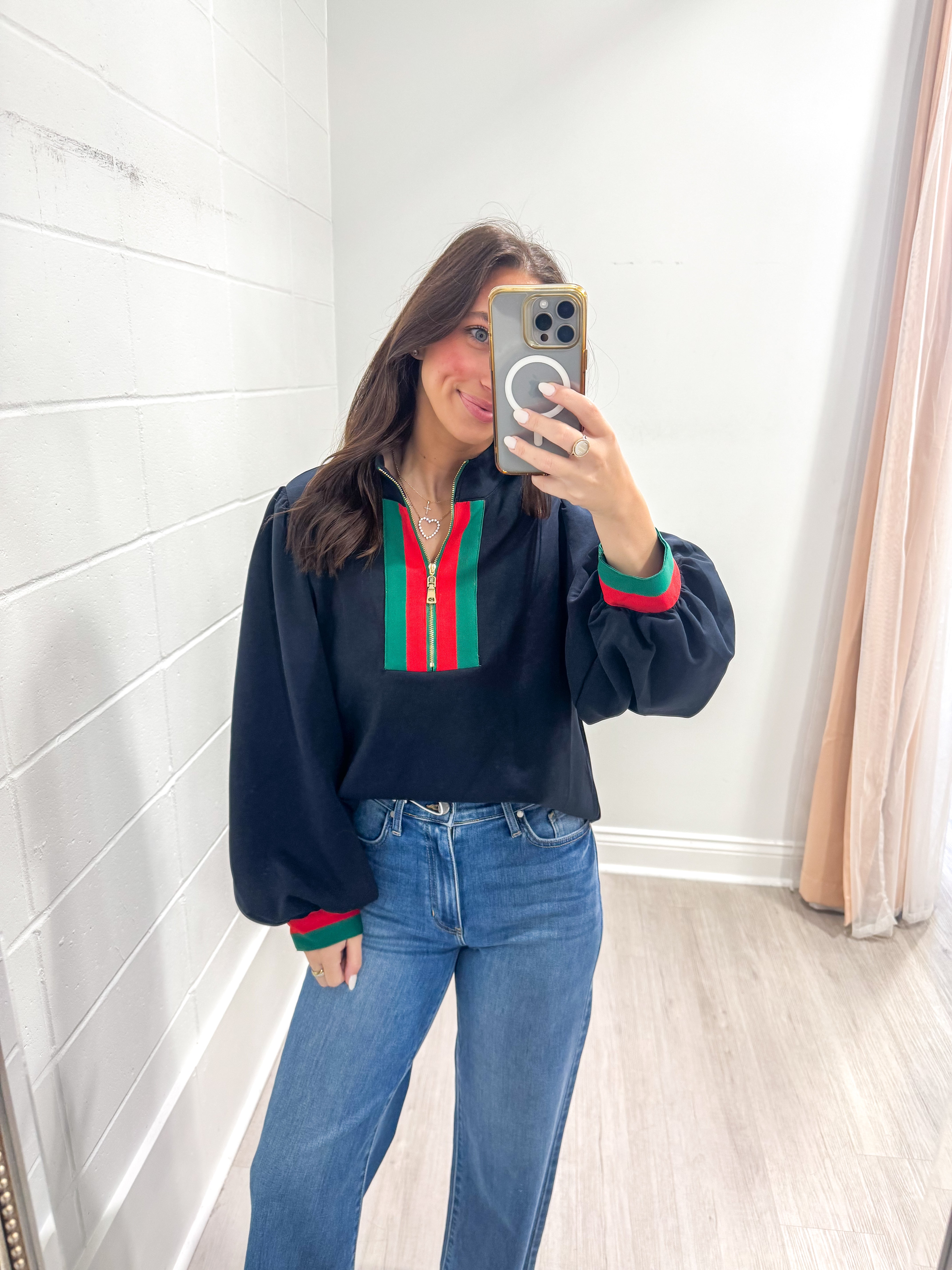 Navy Contrast Quarter-Zip Top