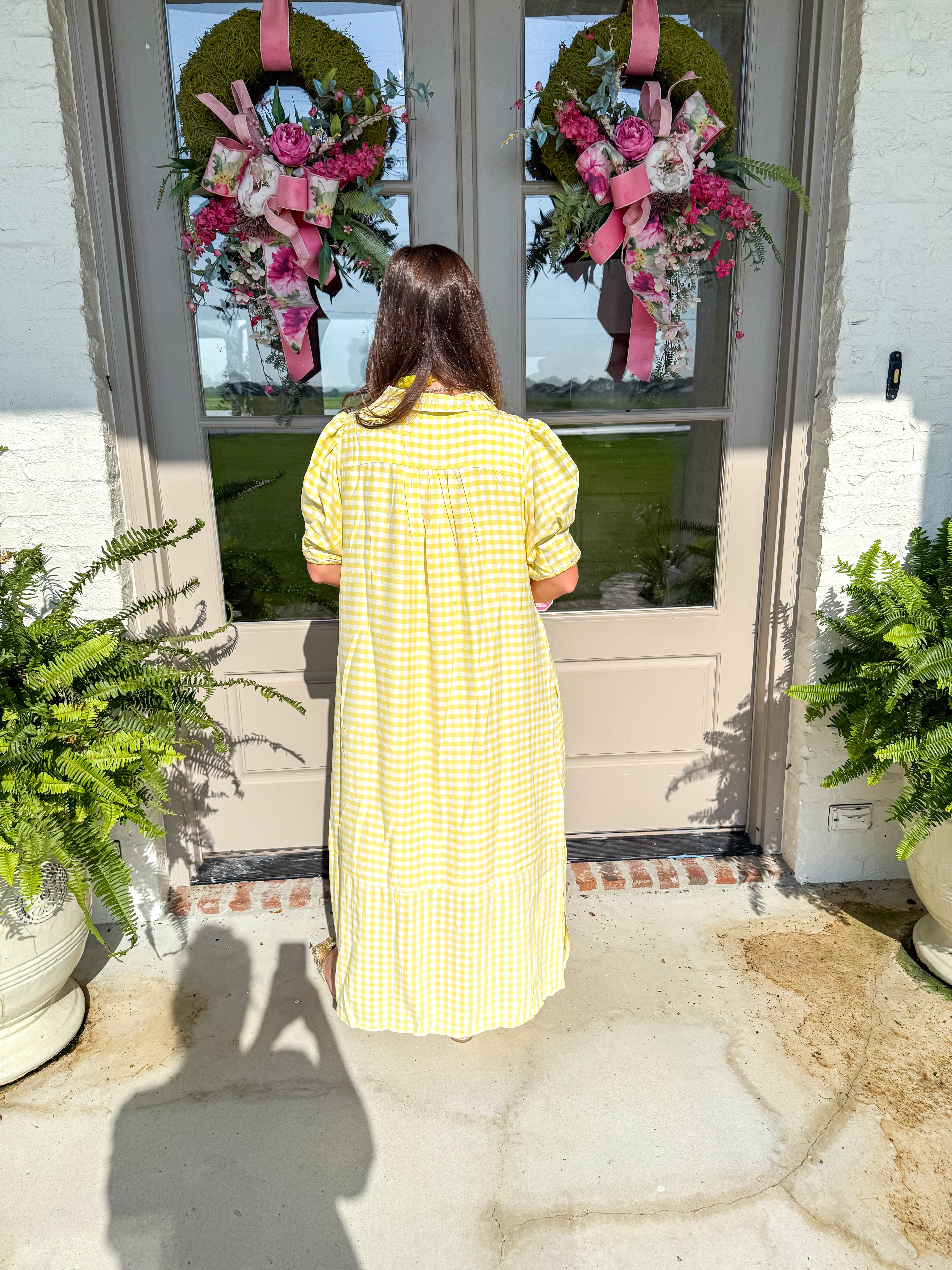 Lemon Gingham Midi Dress
