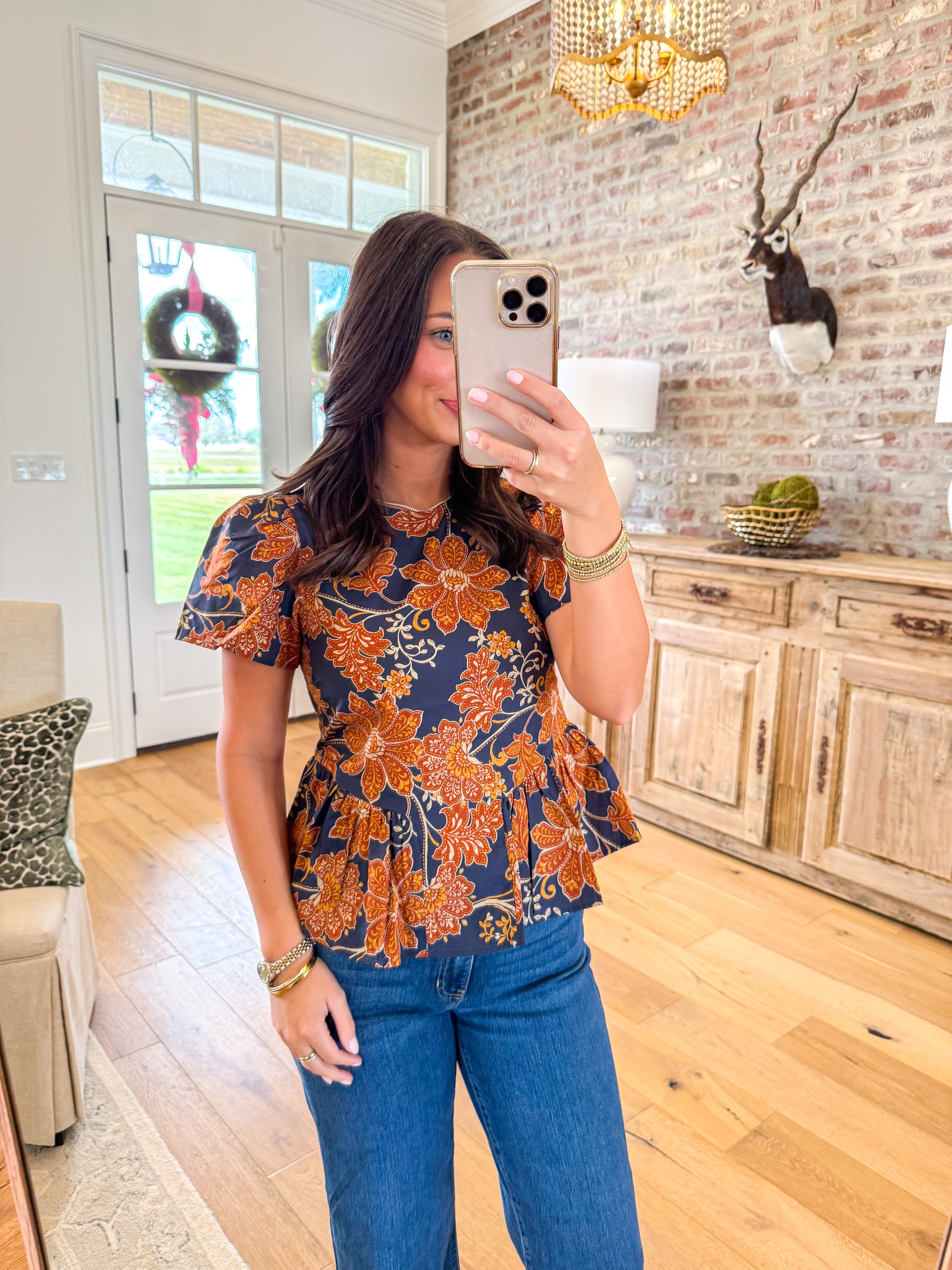 The Navy & Rust Ruffle Top