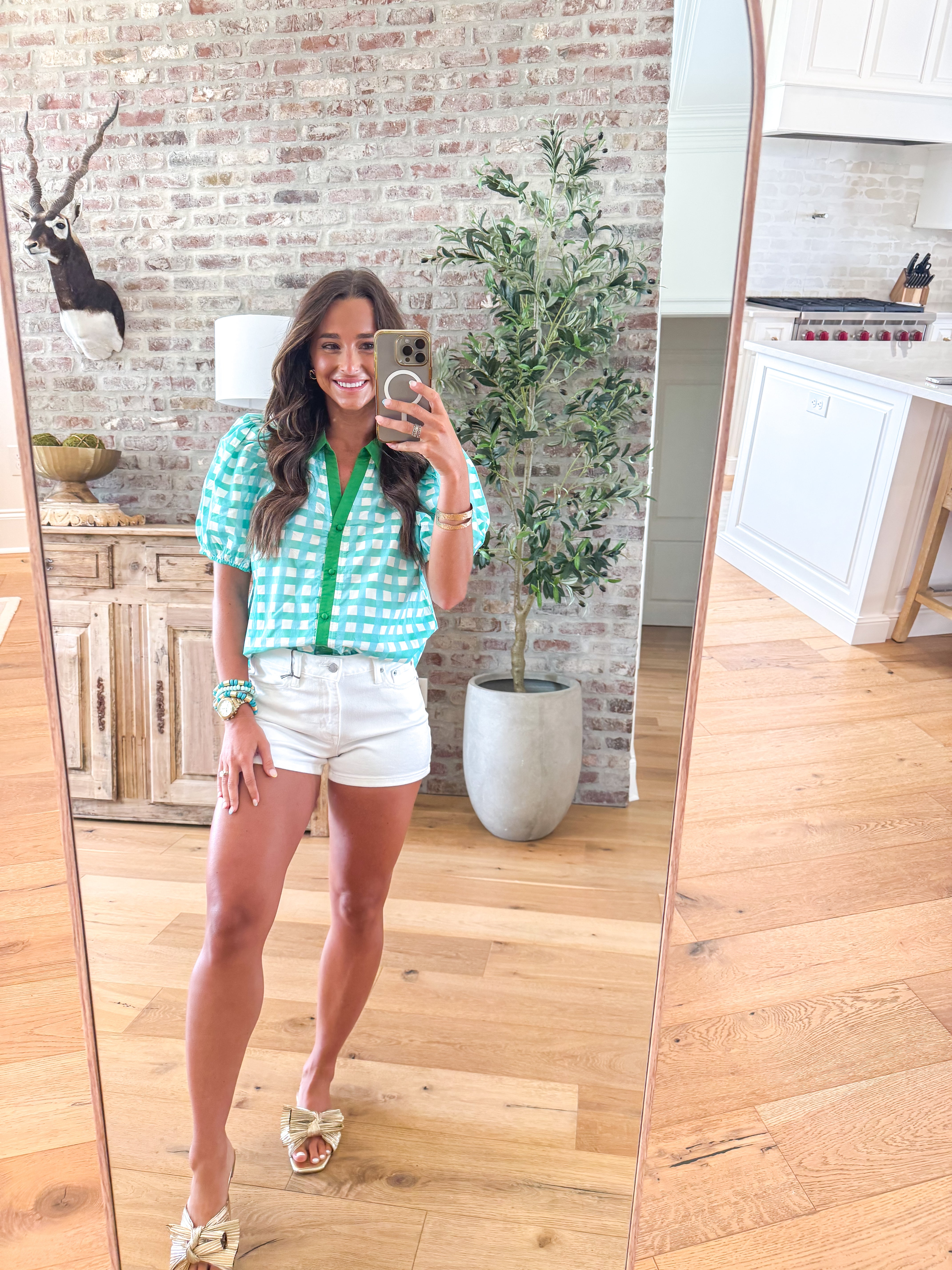 Mint Gingham Garden Top