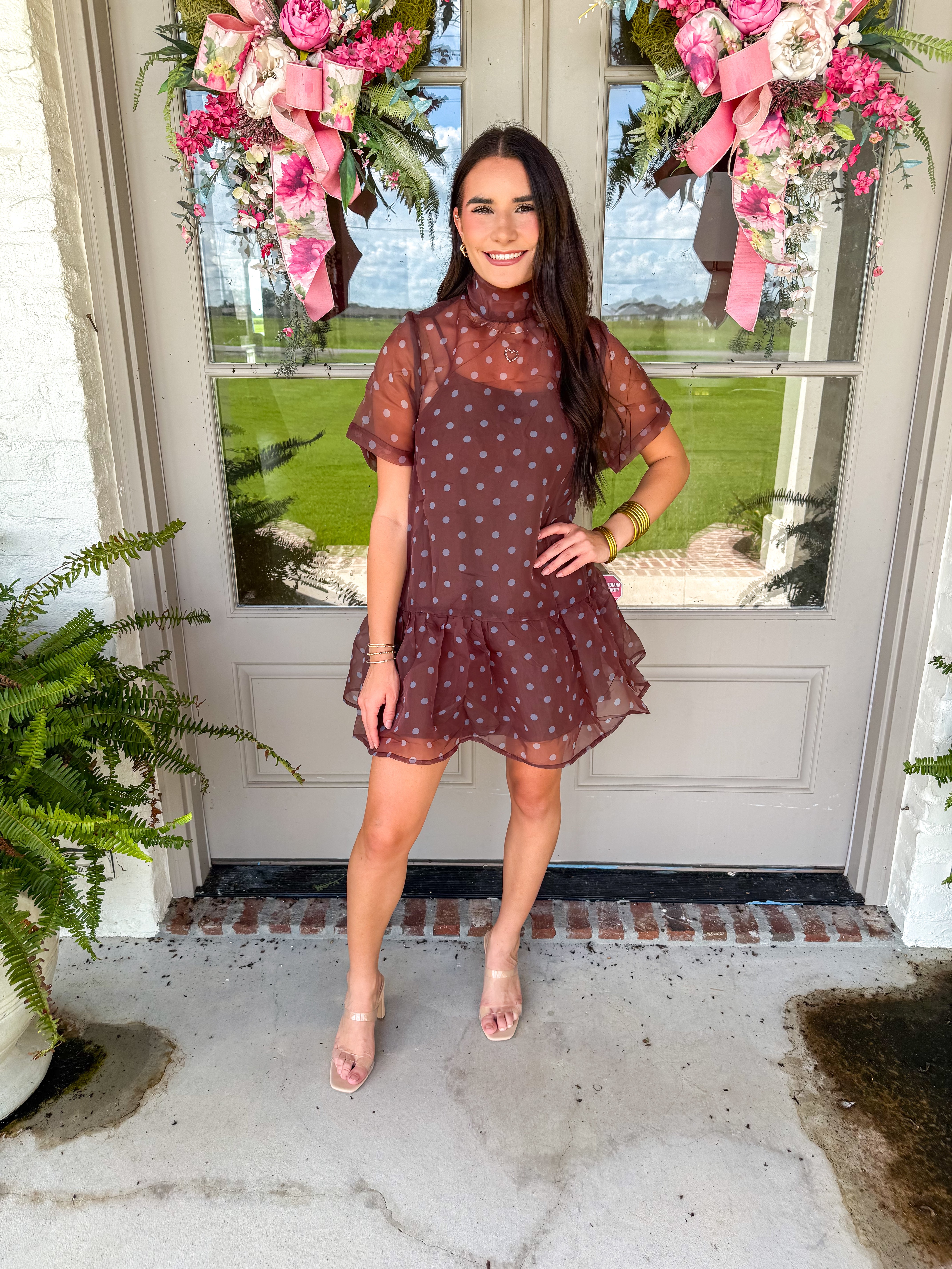 Dusty Blue Polka Dot Mini Dress