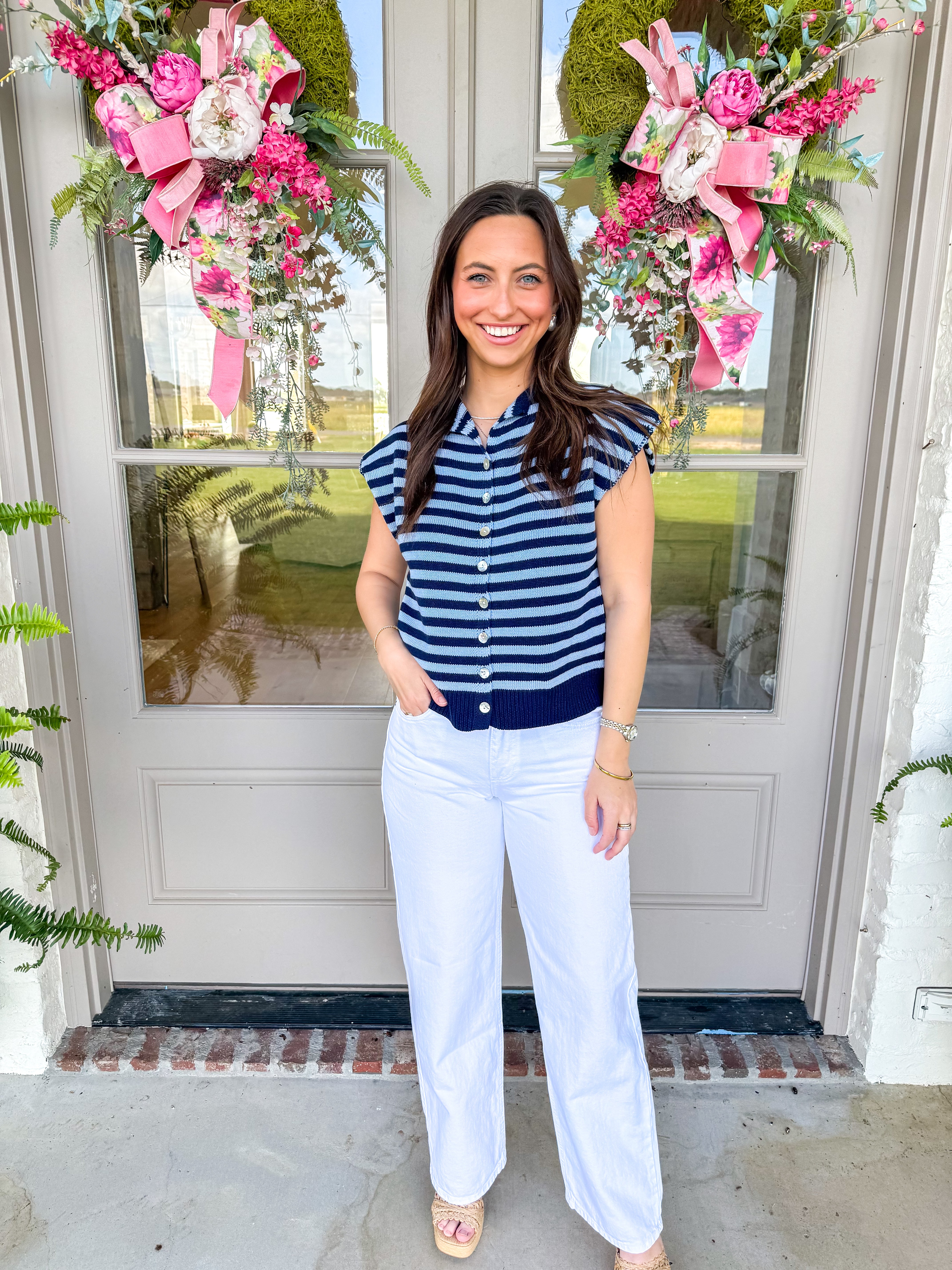 Navy Striped Away Cardigan