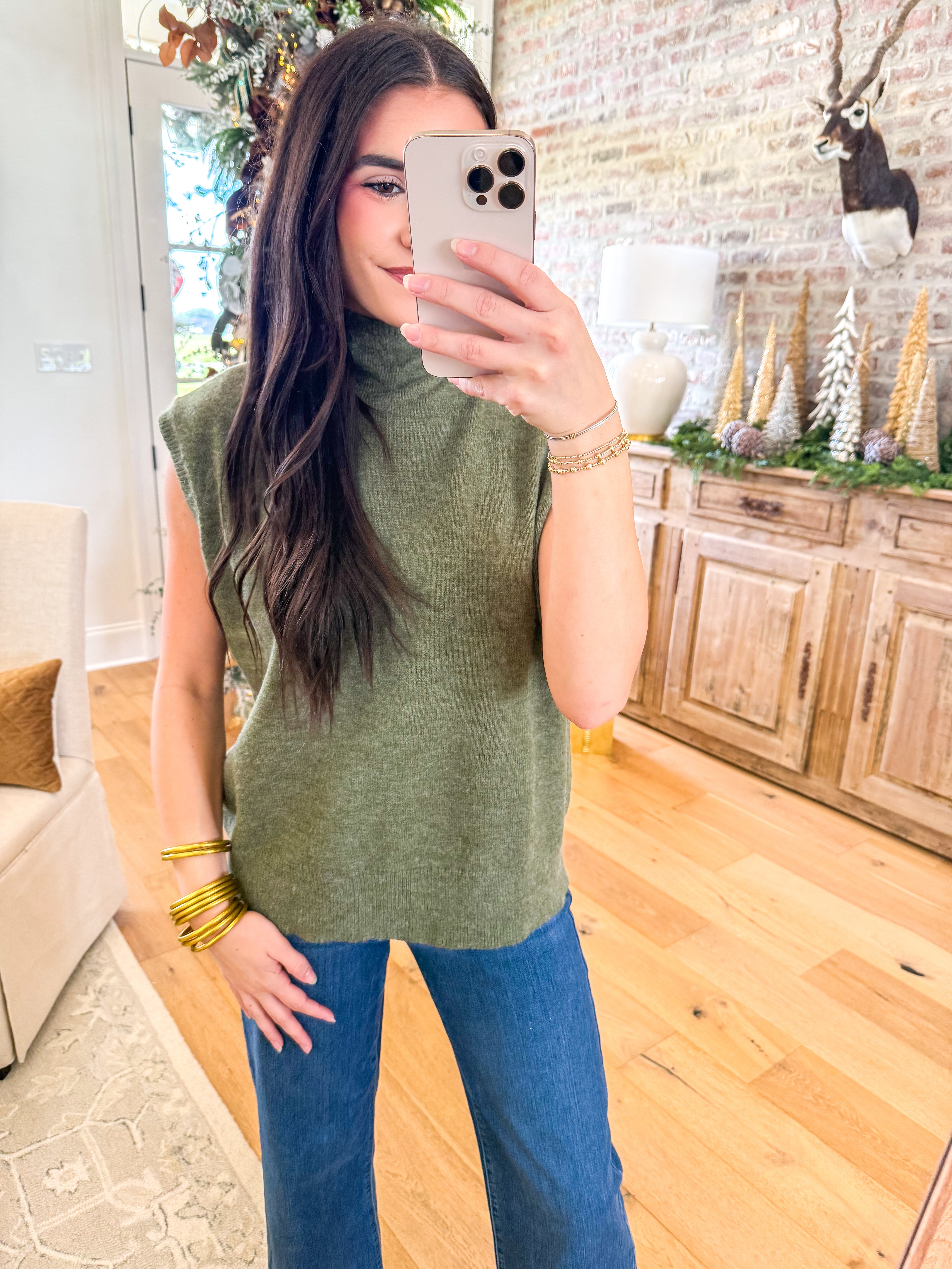 Olive Knit Mock Neck Sweater Vest