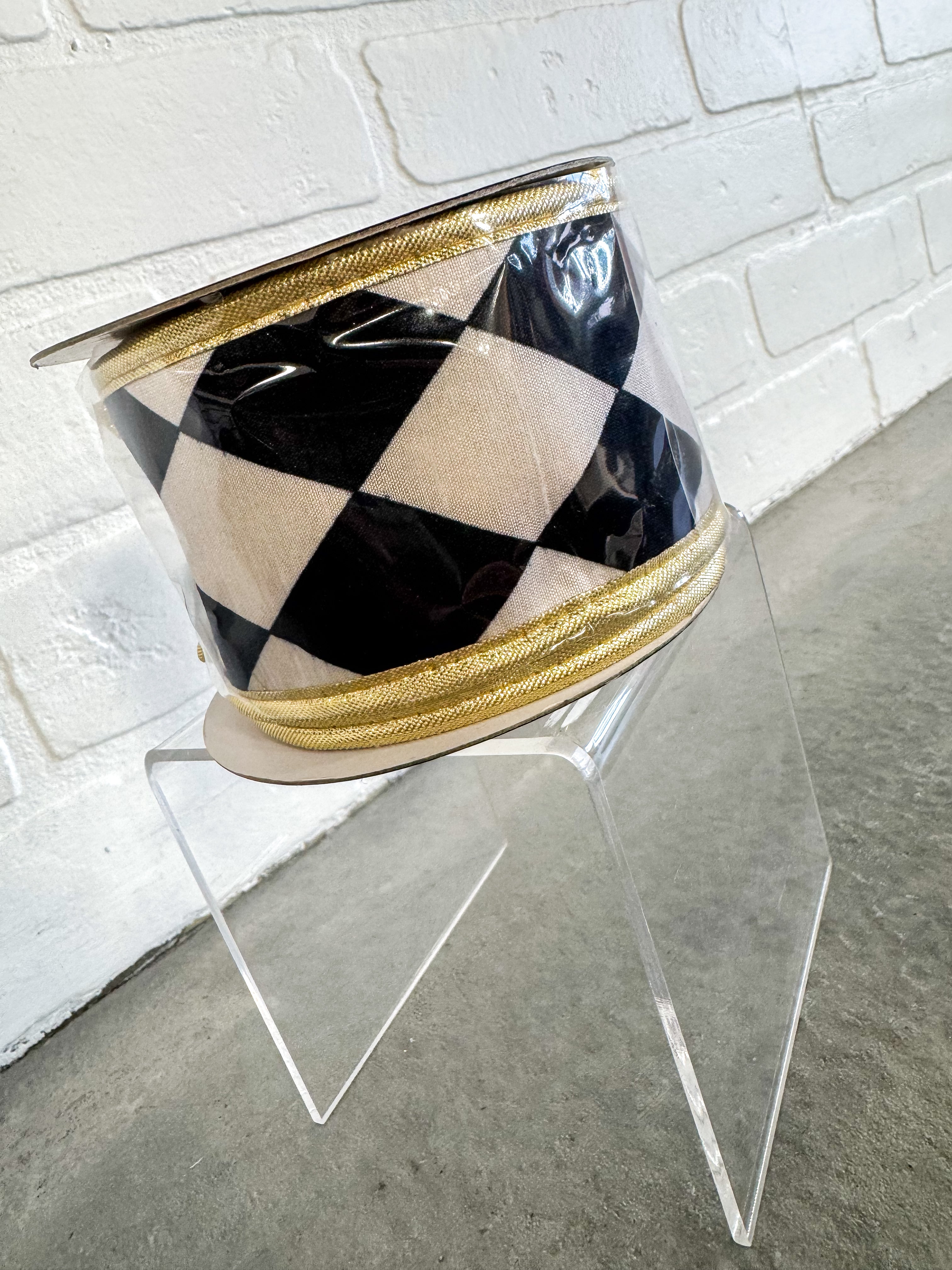 John Mark Ribbon Harlequin Print Fused Metallic Dupion Piping Black