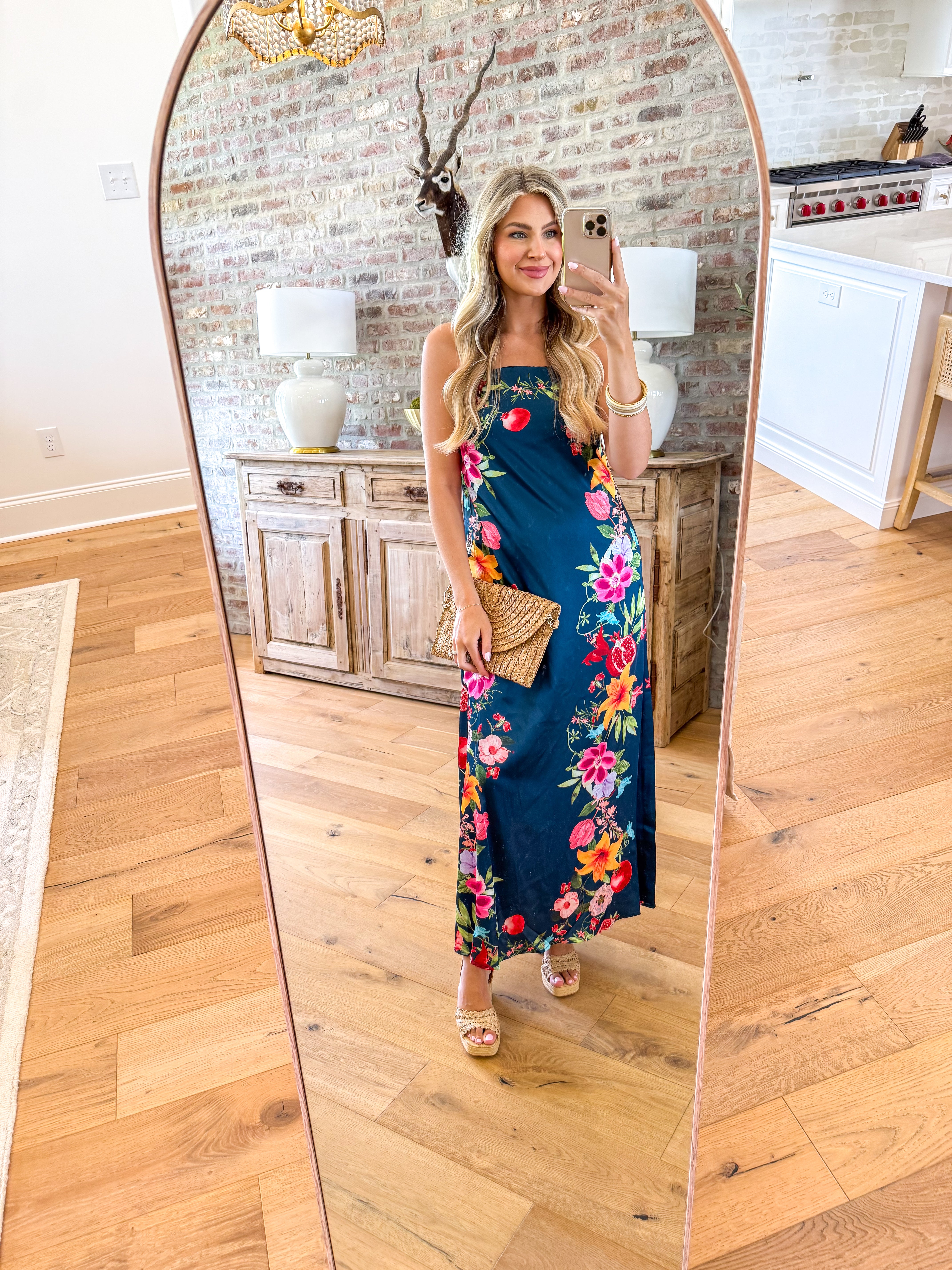 Botanical Border Print Strapless Maxi Dress