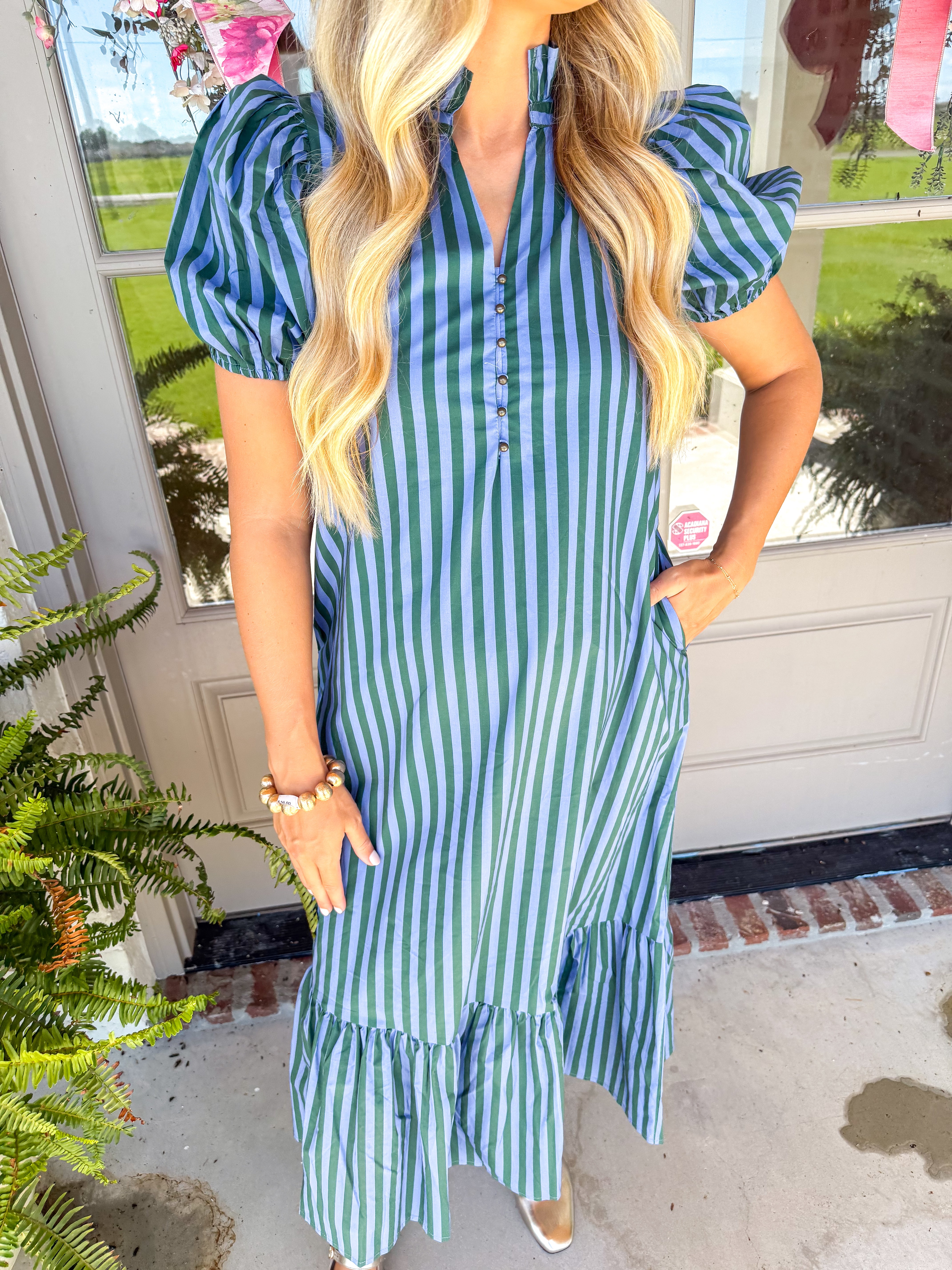 Sunlit Stripe Midi Dress Blue/Green