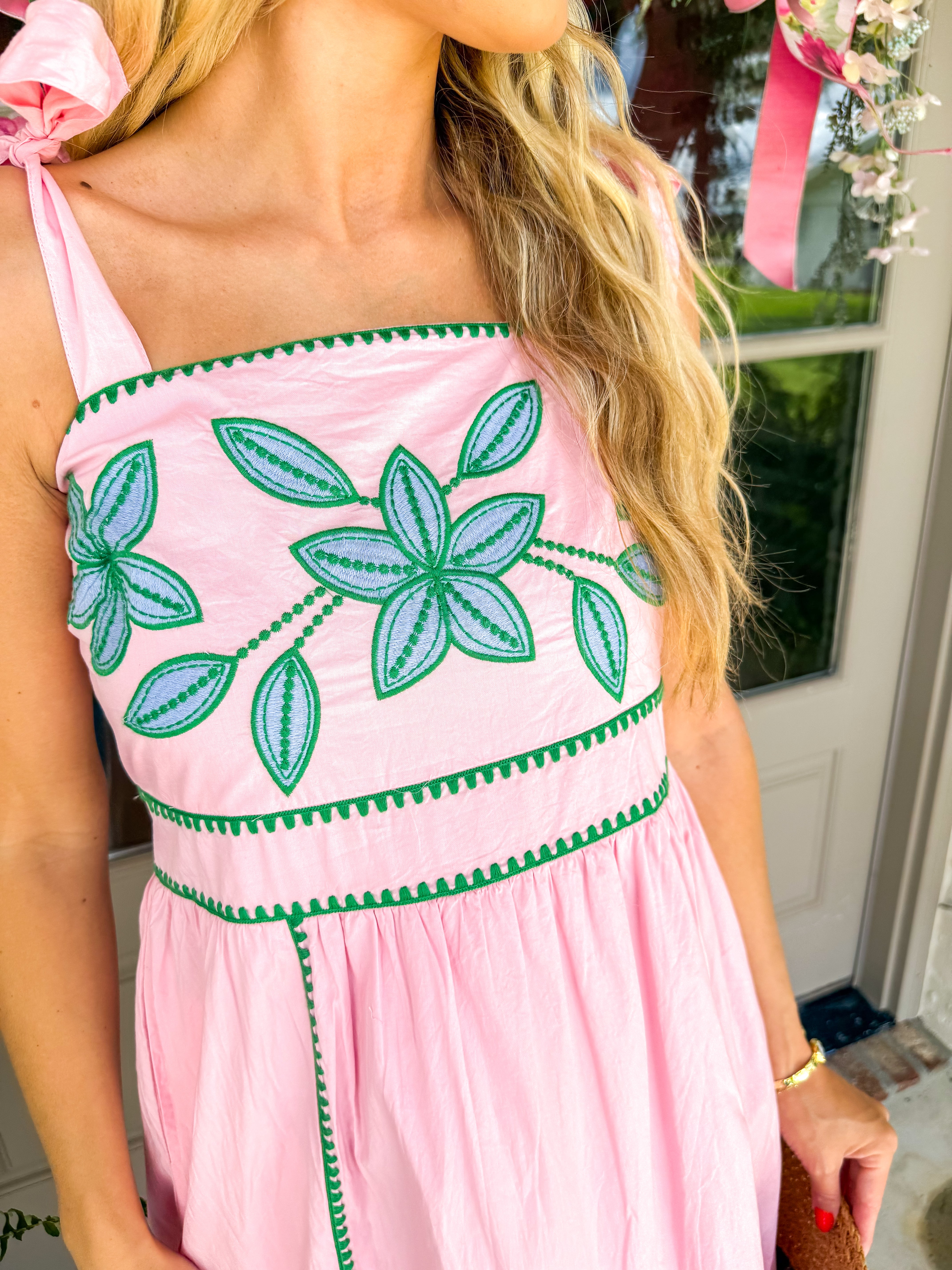 Garden Stitch Pink Midi Dress