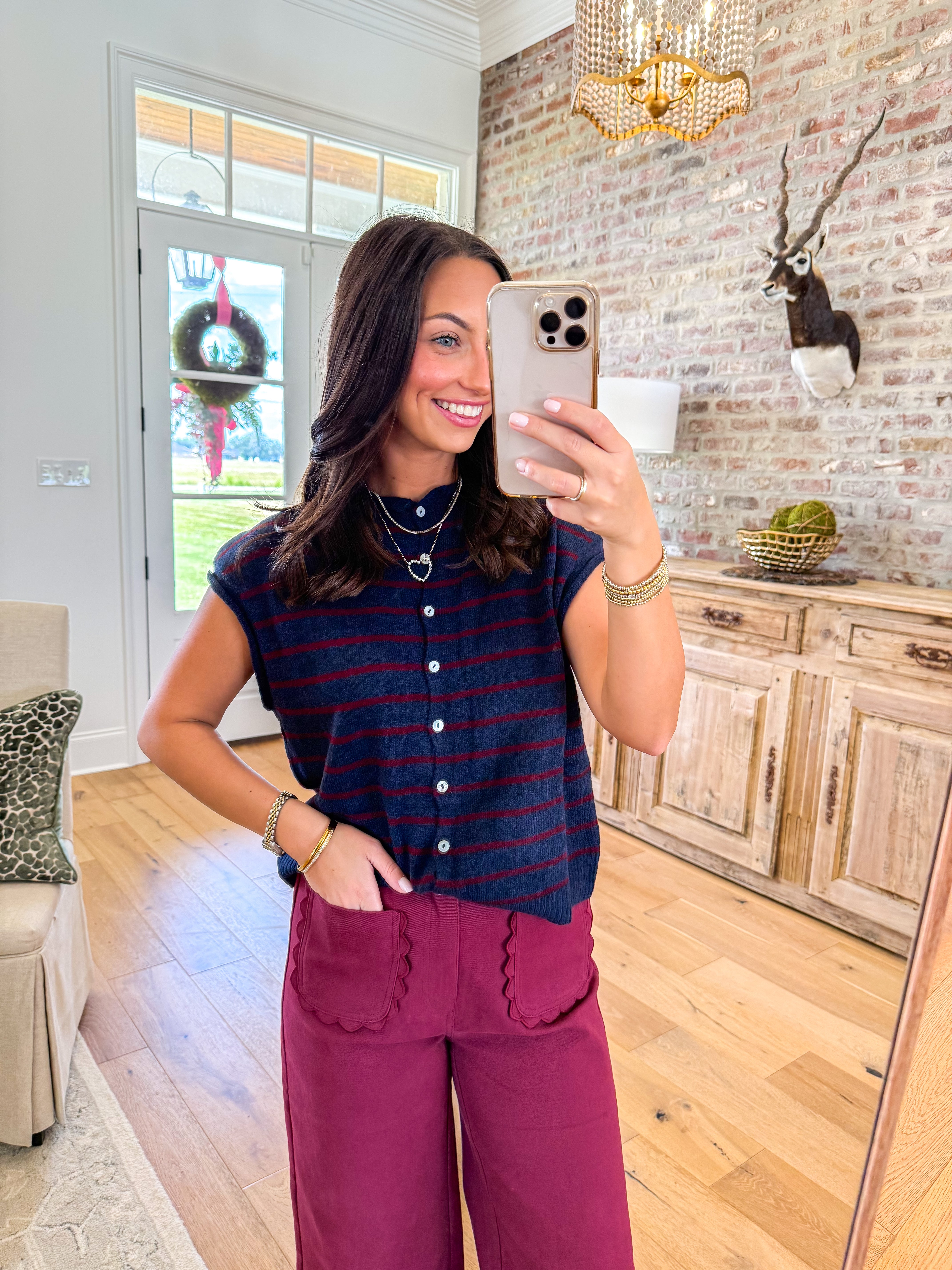 Classic Comfort Striped Navy Cardigan