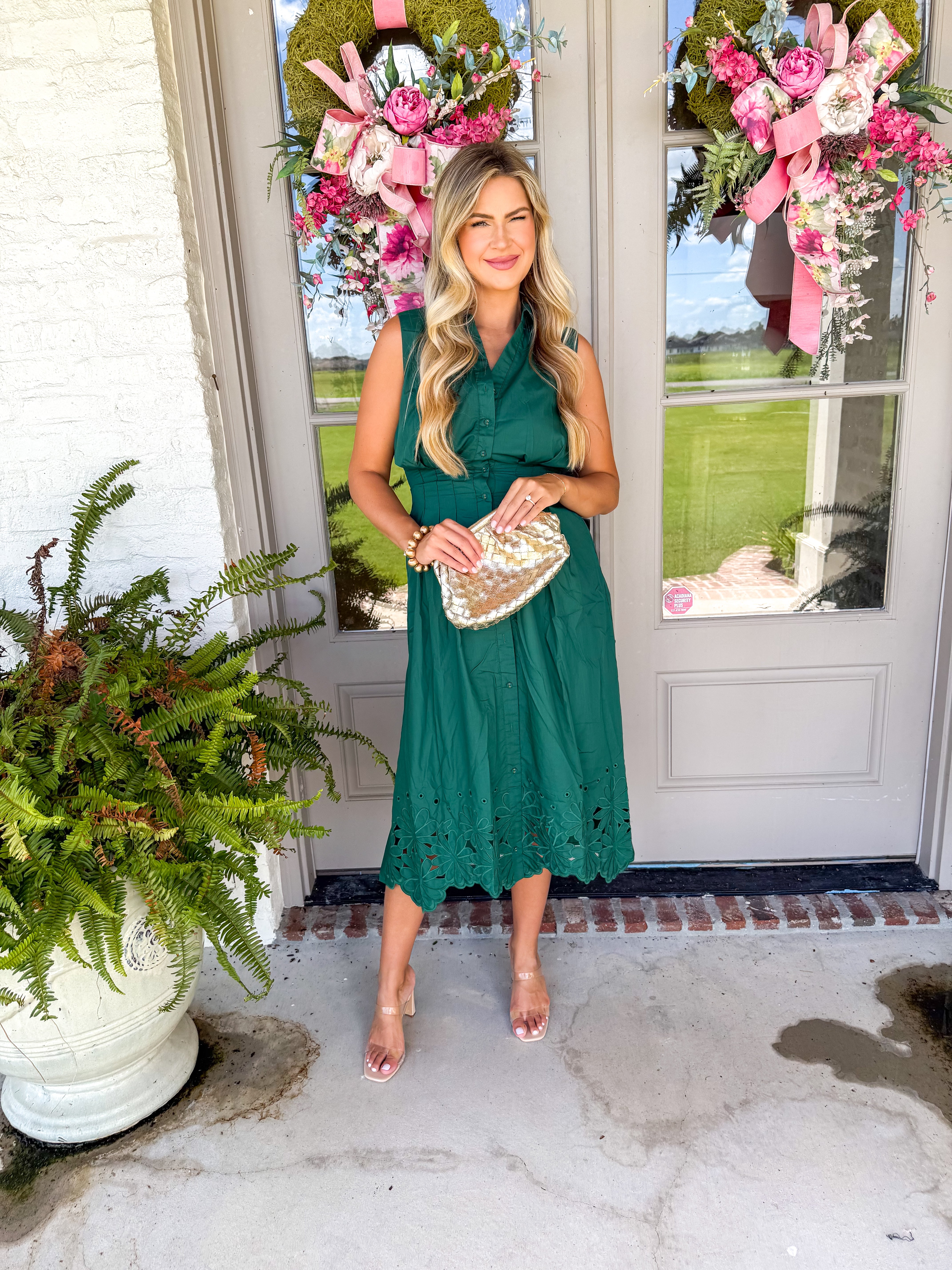 The Emerald Eyelet Shirt Dress