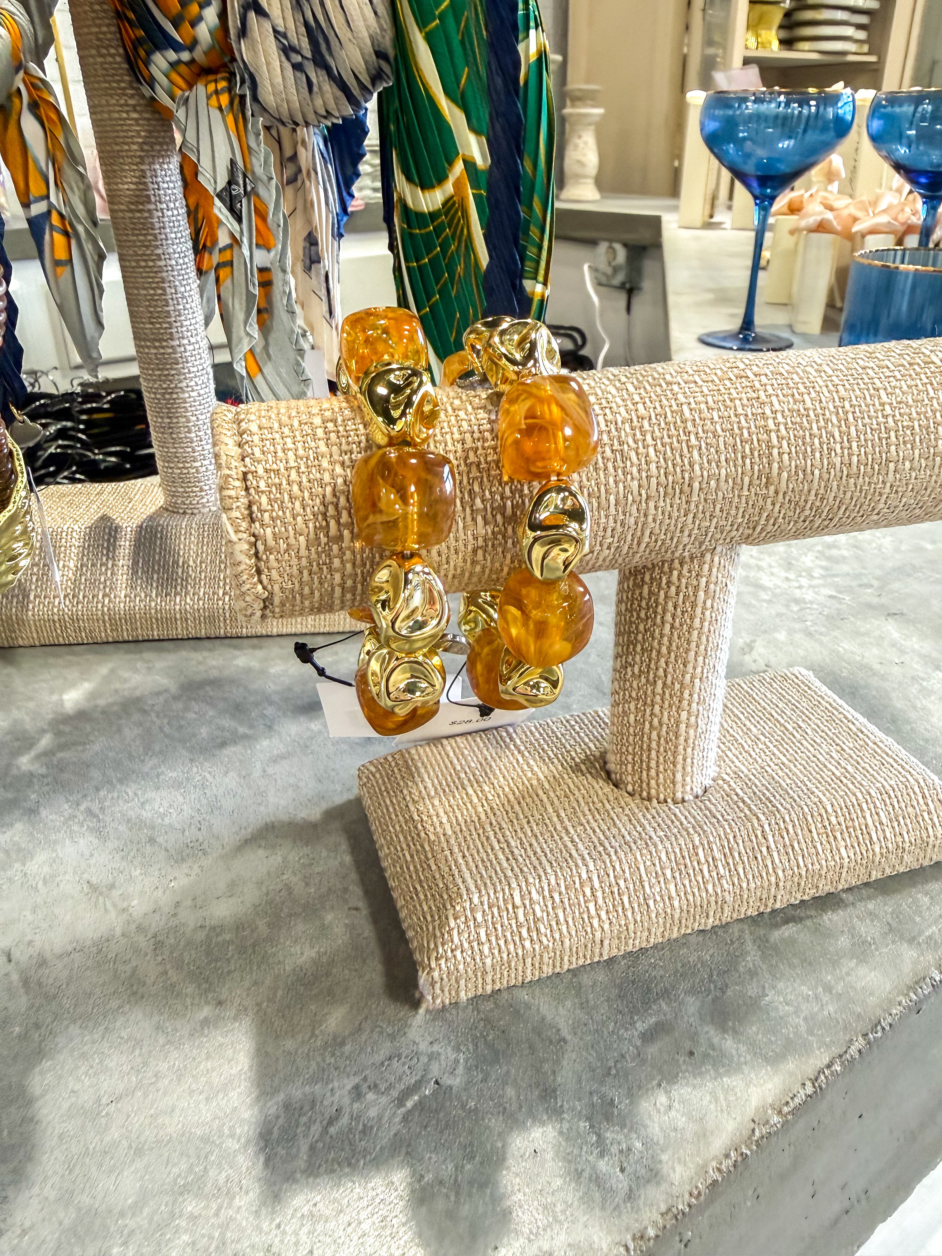 Amber & Gold Stone Bracelet