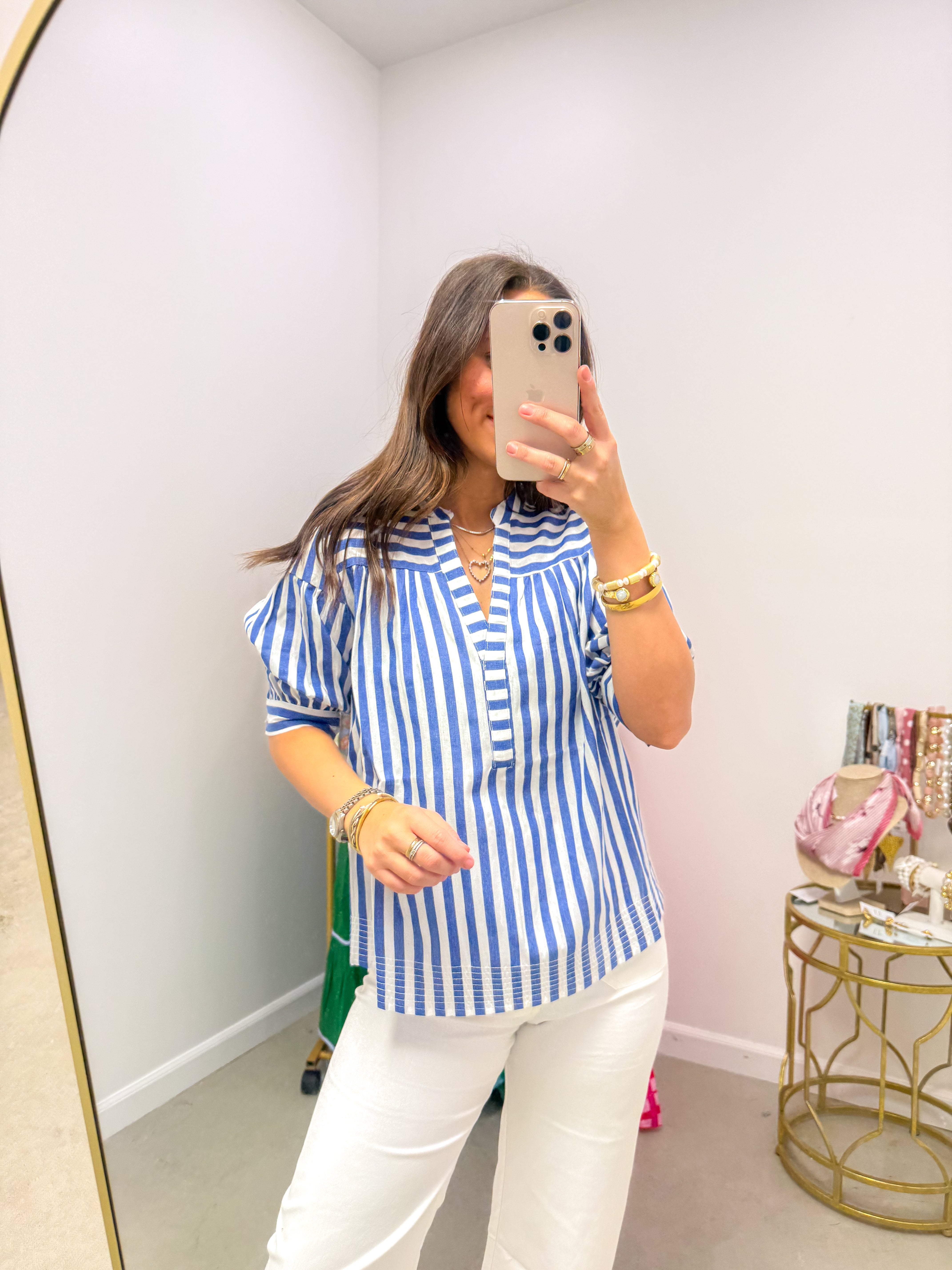 Catana Striped Split Neck Top