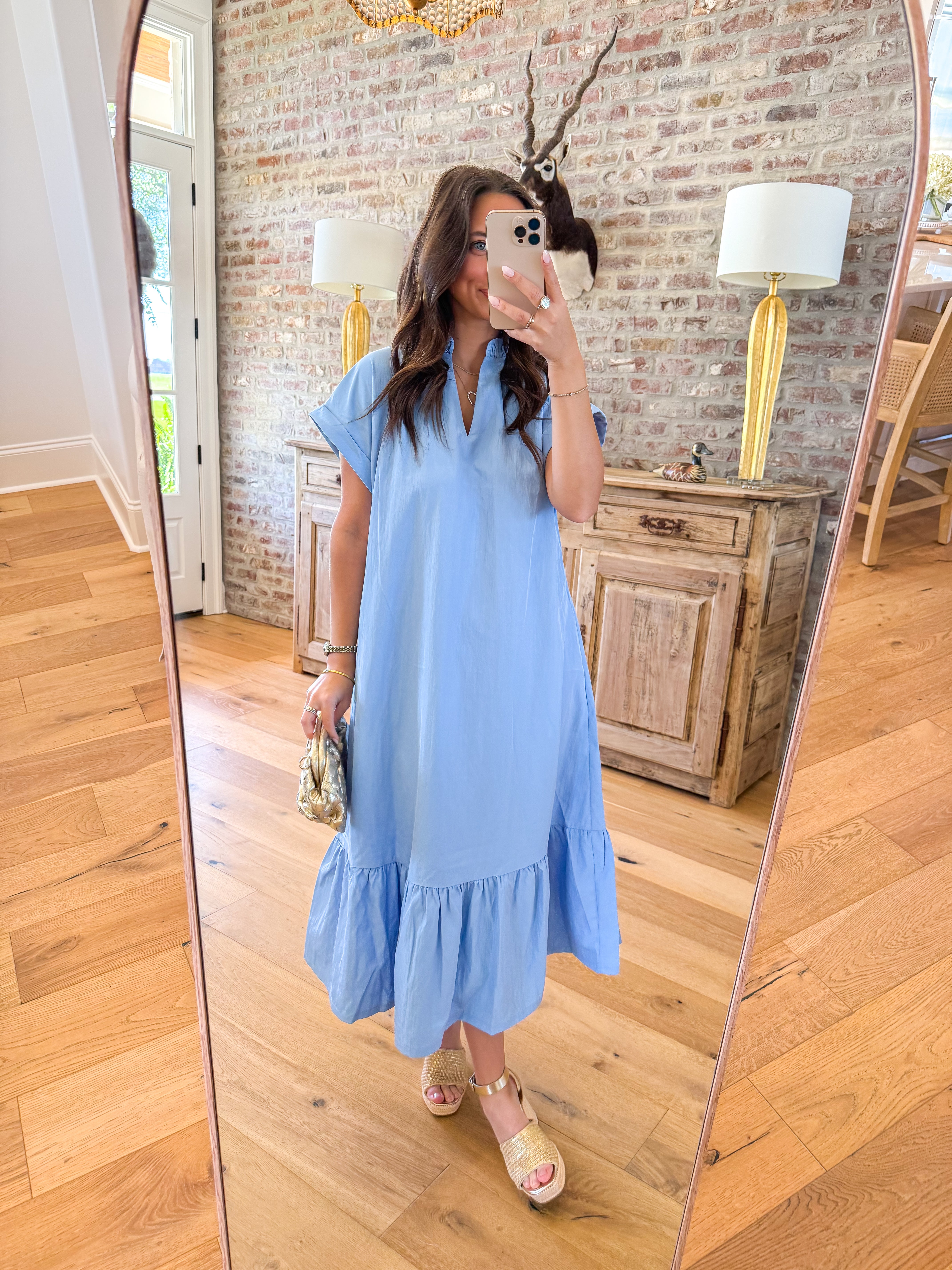 Blue Magnolia Ruffle Maxi Dress