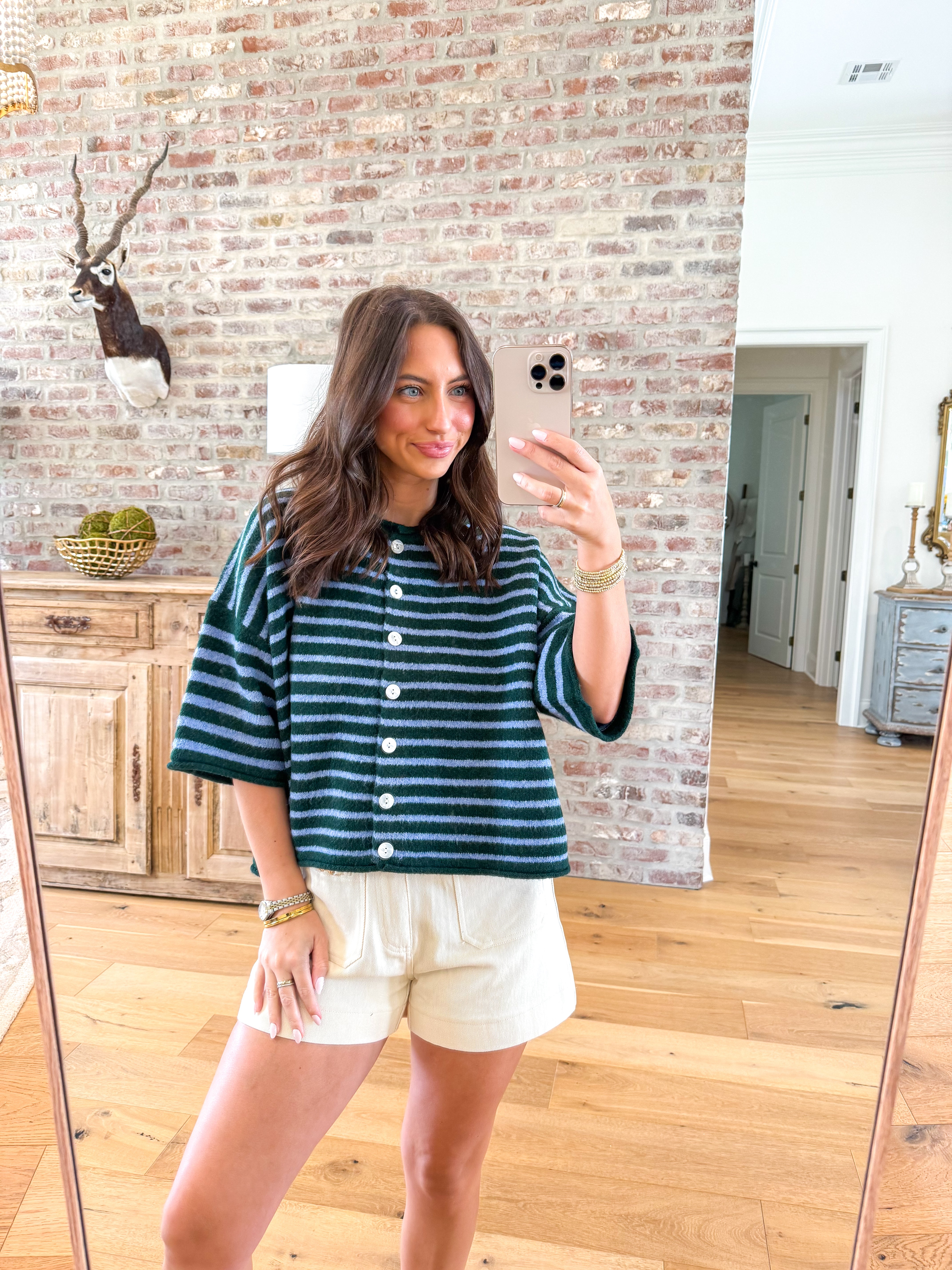 Striped Sunday Knit Top Hunter Green/Blue