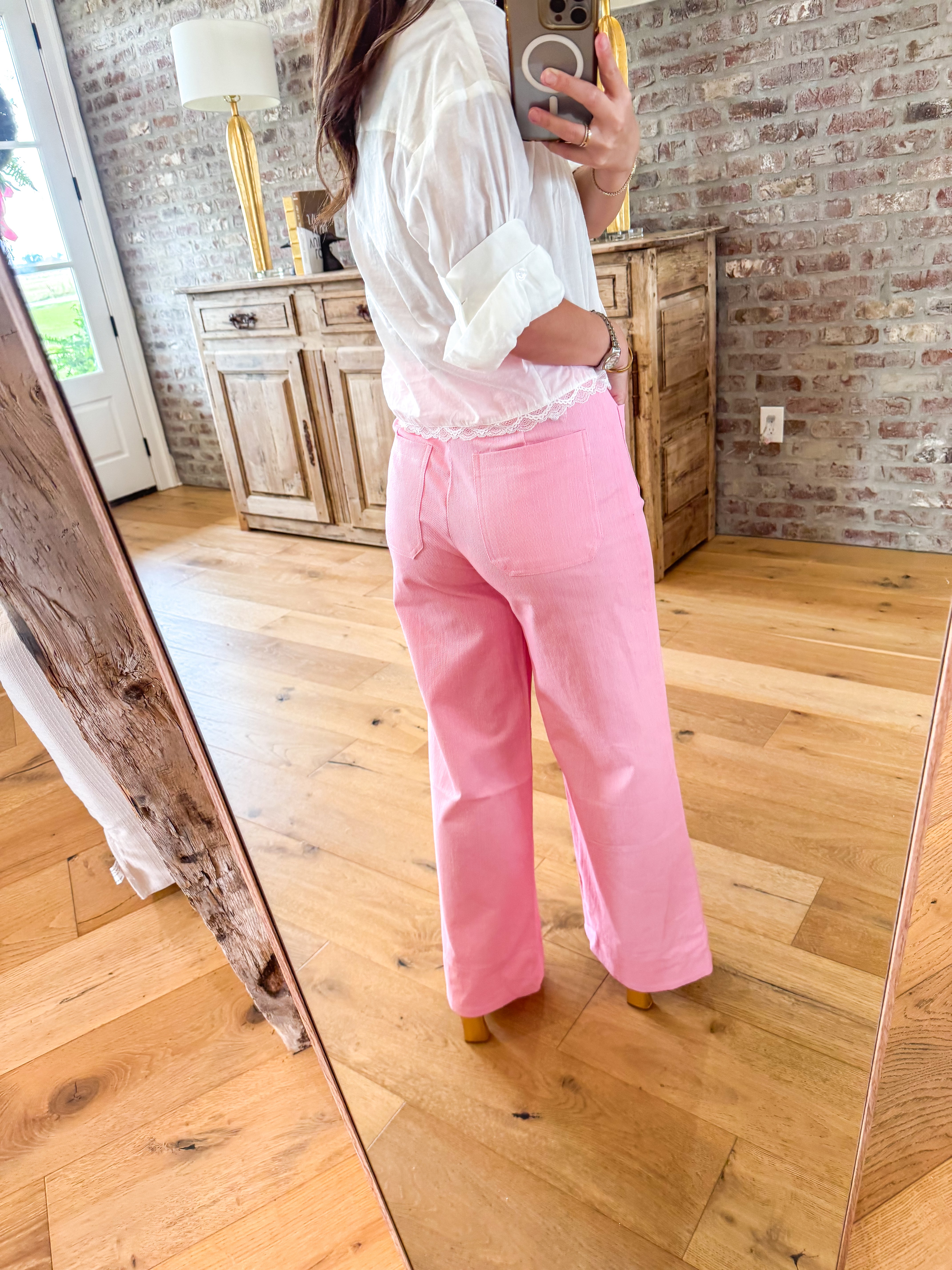 Pocket Parade Pink Wide Leg Jeans