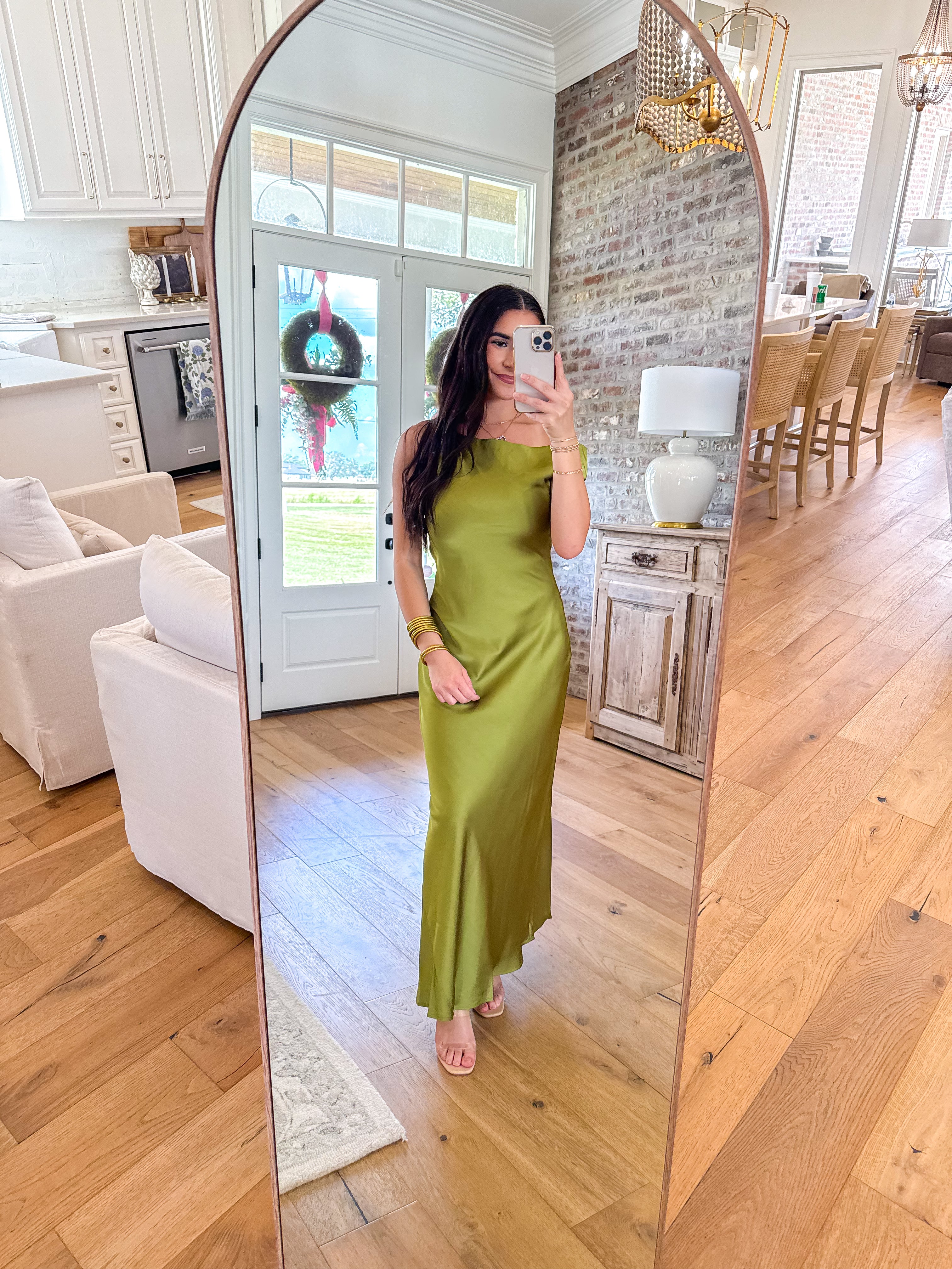The Olive Hour One-Shoulder Satin Maxi Dress