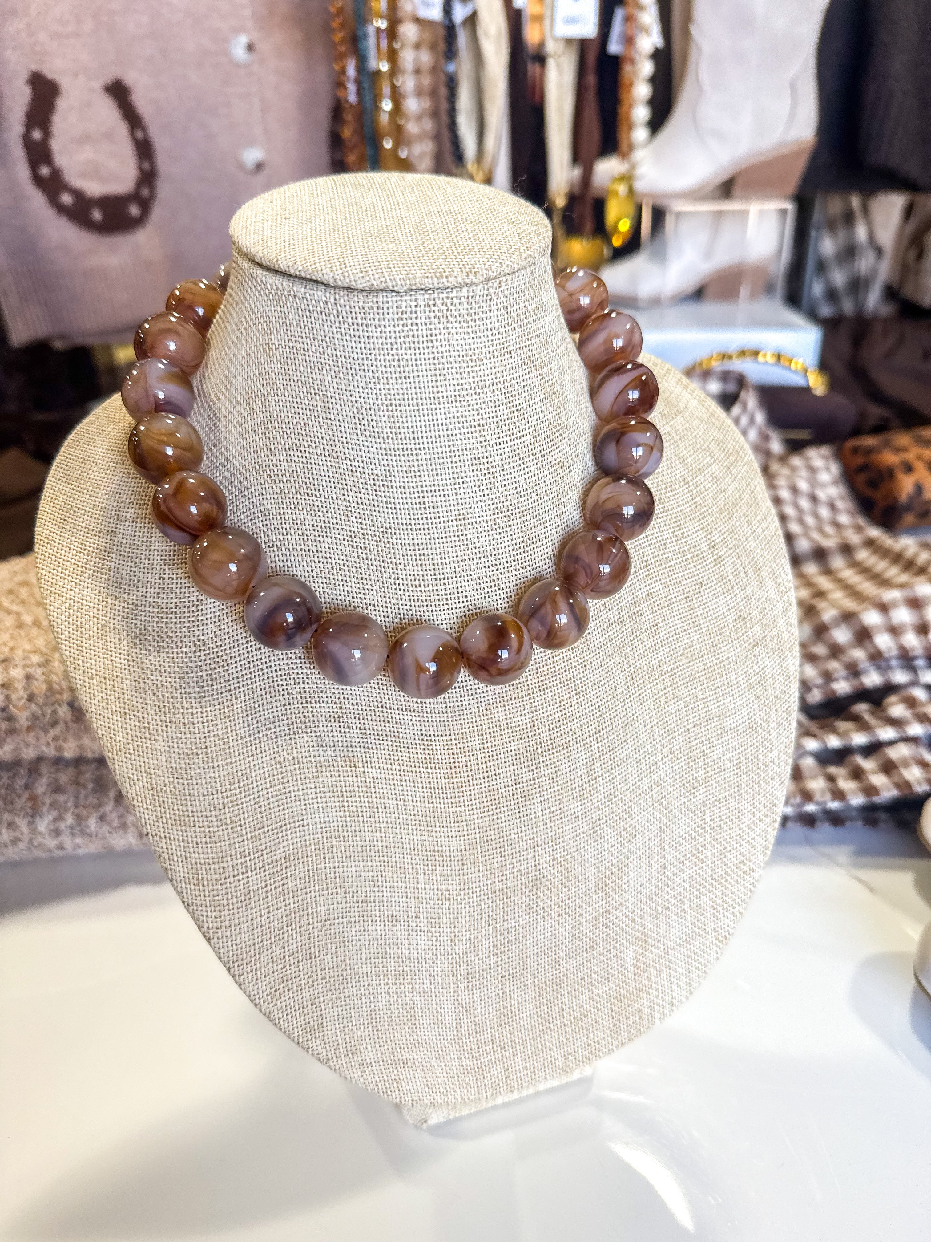 Dusk Brown Marbled Beaded Necklace